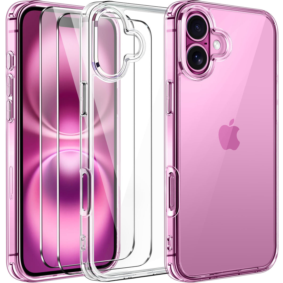 Ivoler 3 In 1 Clear Case Designed For Iphone 16 Plus 6.7'' 2024 With 2 Pack Tempered Glass Screen Protector, Military Shockproof