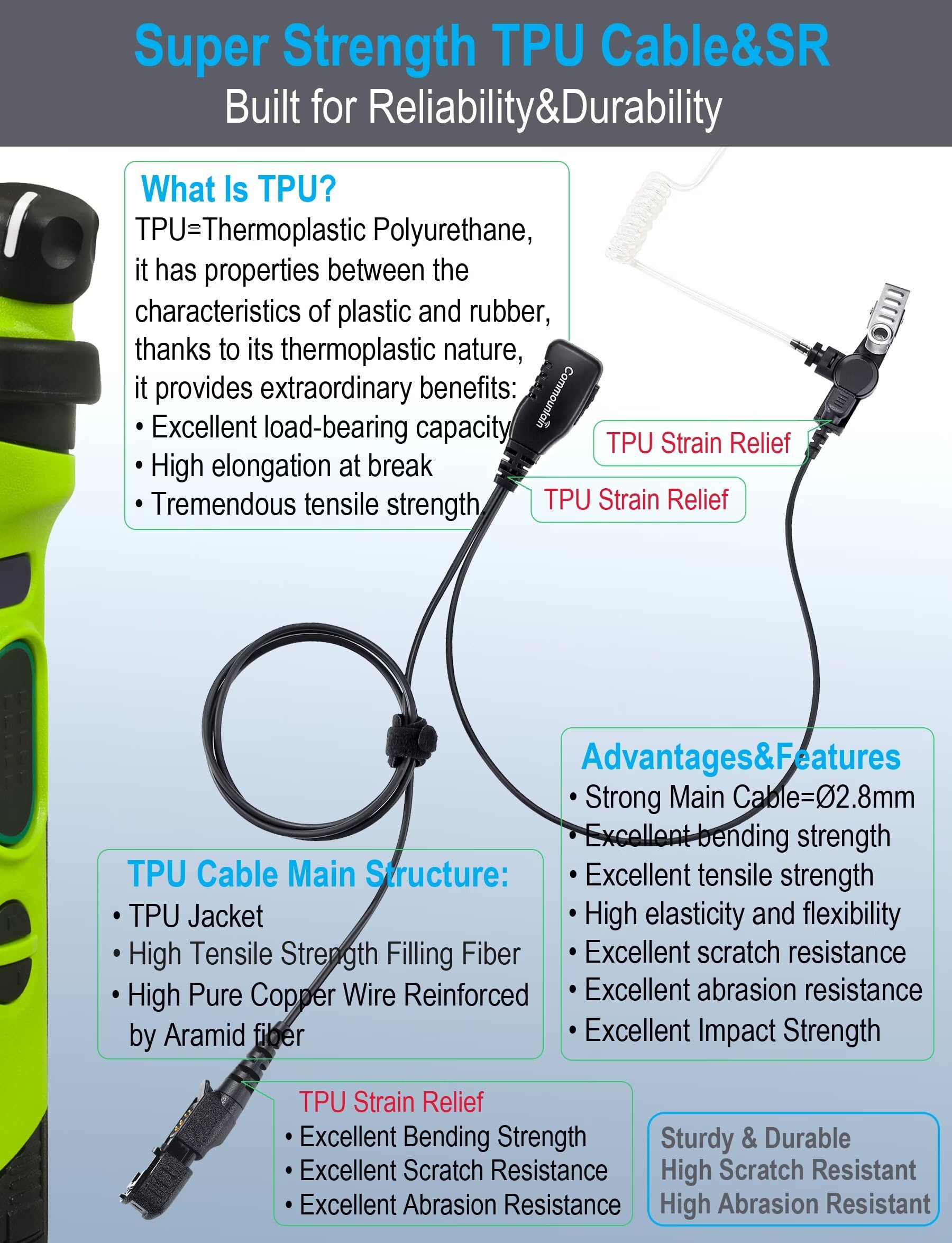 Commountain Xpr 3500E Earpiece With Mic Compatible With Motorola Radios Xpr 3300E (3500, 3300) Xpr3300E Xpr3500E Xpr3300 Xpr3500, Acoustic Tube Headset With Ptt Microphone