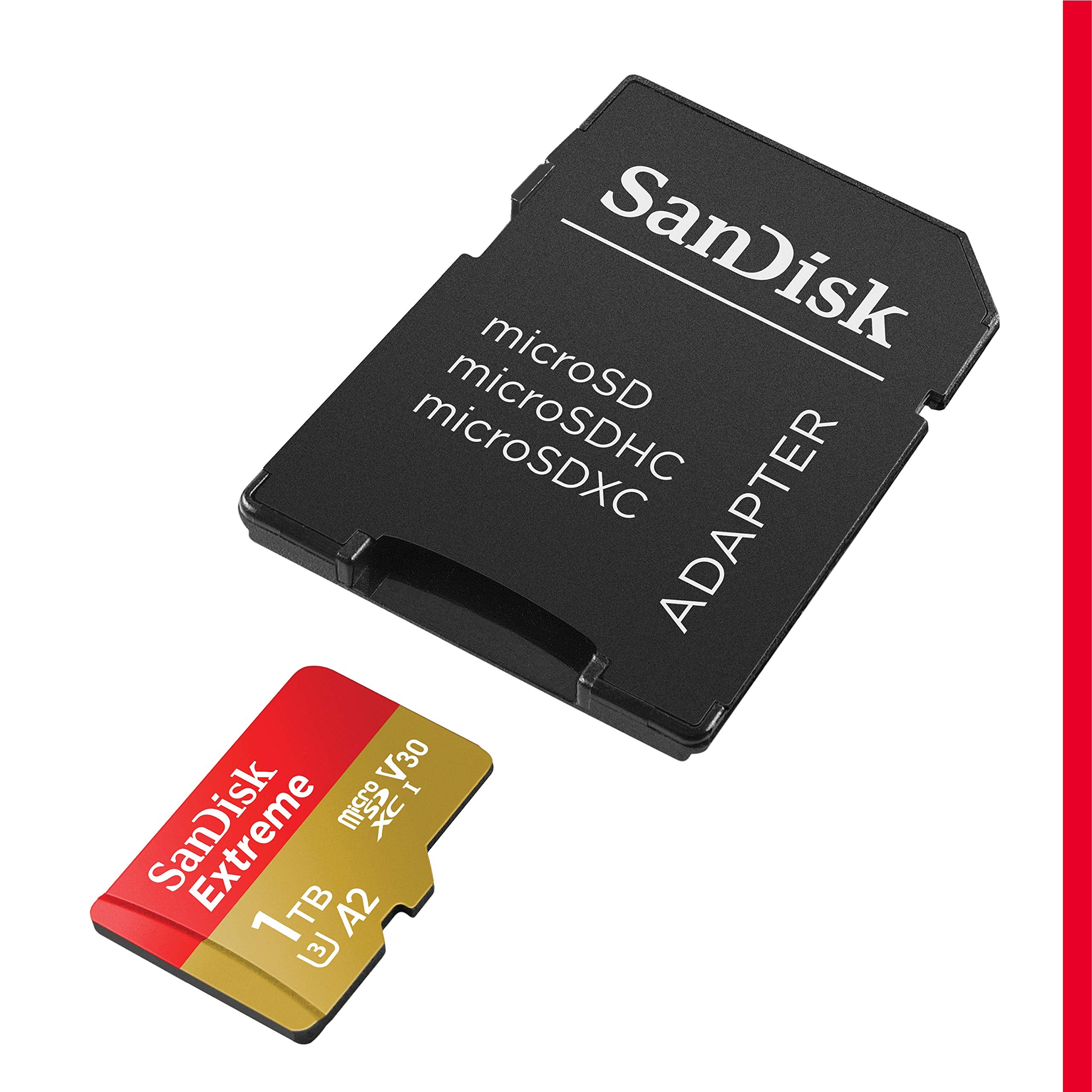 SanDisk 1TB Extreme microSDXC UHS-I Card with Adapter - 160MB/s, C10, U3, V30, 4K, A2 - Red