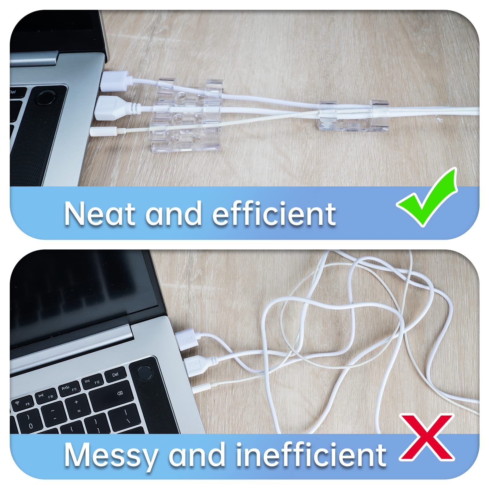 50 Pcs Heavy Duty Cable Clips Transparent With 100 Screws, Attom Tech Clear Self Adhesive Cable Organizer Cord Management System