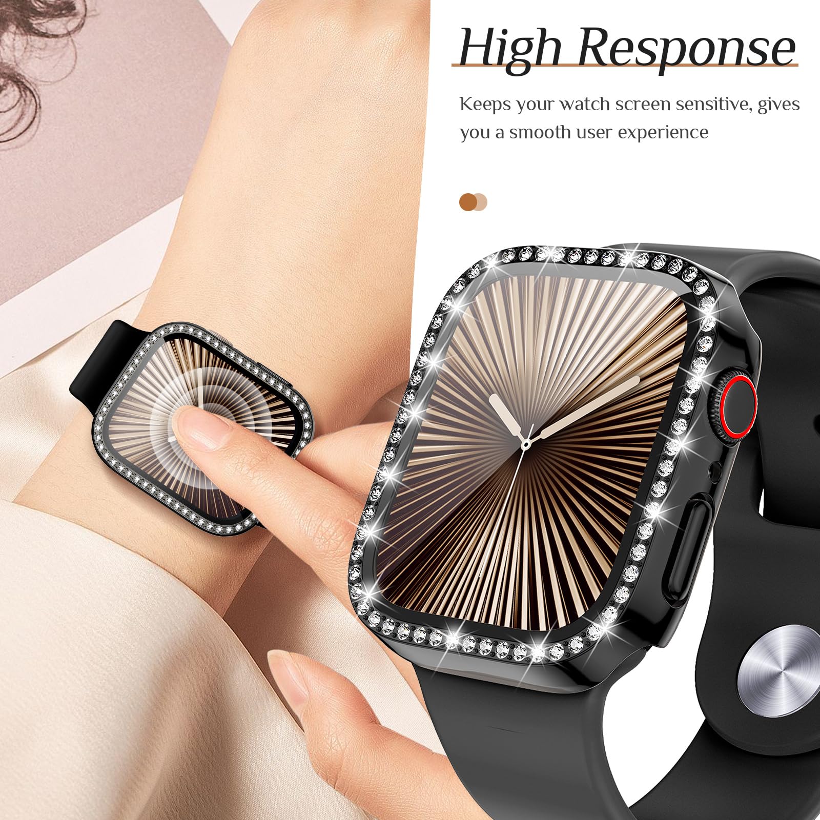 Goton 2 Pack Bling Case For Apple Watch Series 10 Screen Protector 42Mm, Women Glitter Diamond Rhinestone Bumper Face Cover For