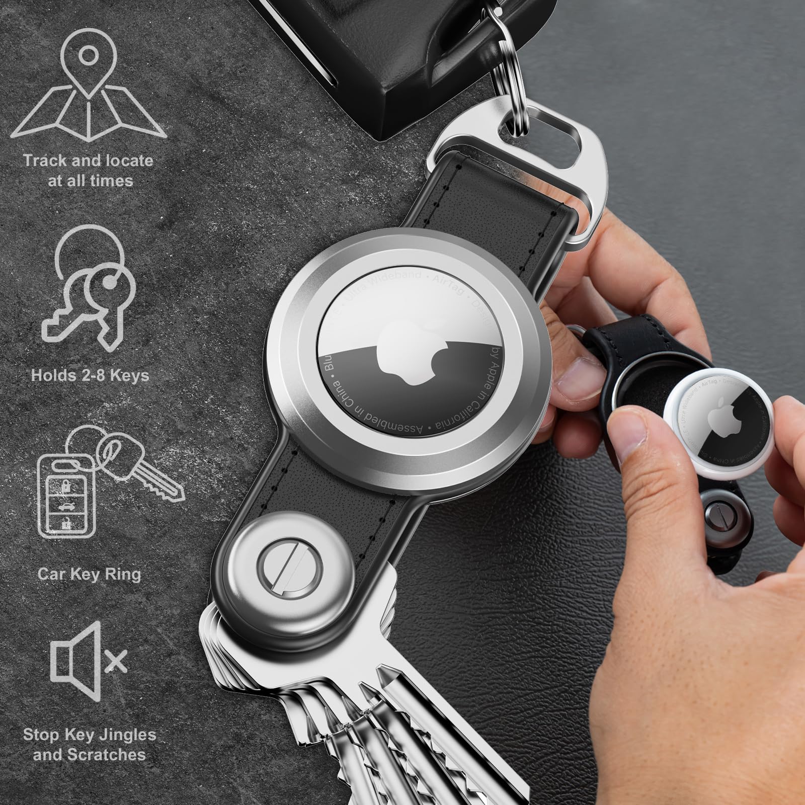 Loovike.Com Compact Key Holder For Airtag   Airtag Keychain Holder| Airtag Key Organizer | Airtag Holder Keychain Leather, Key O