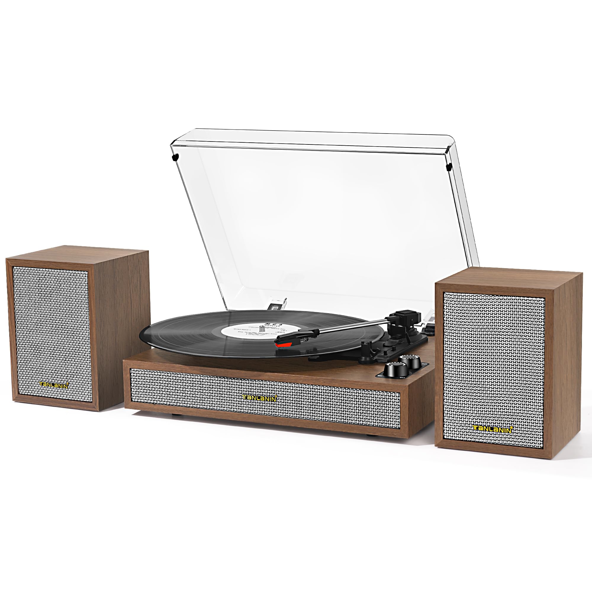 Vinyl Record Player with External Bookshelf Speakers, 33-1/3 45 78 RPM Vintage Bluetooth Stereo Turntable for Vinyl Records,Belt