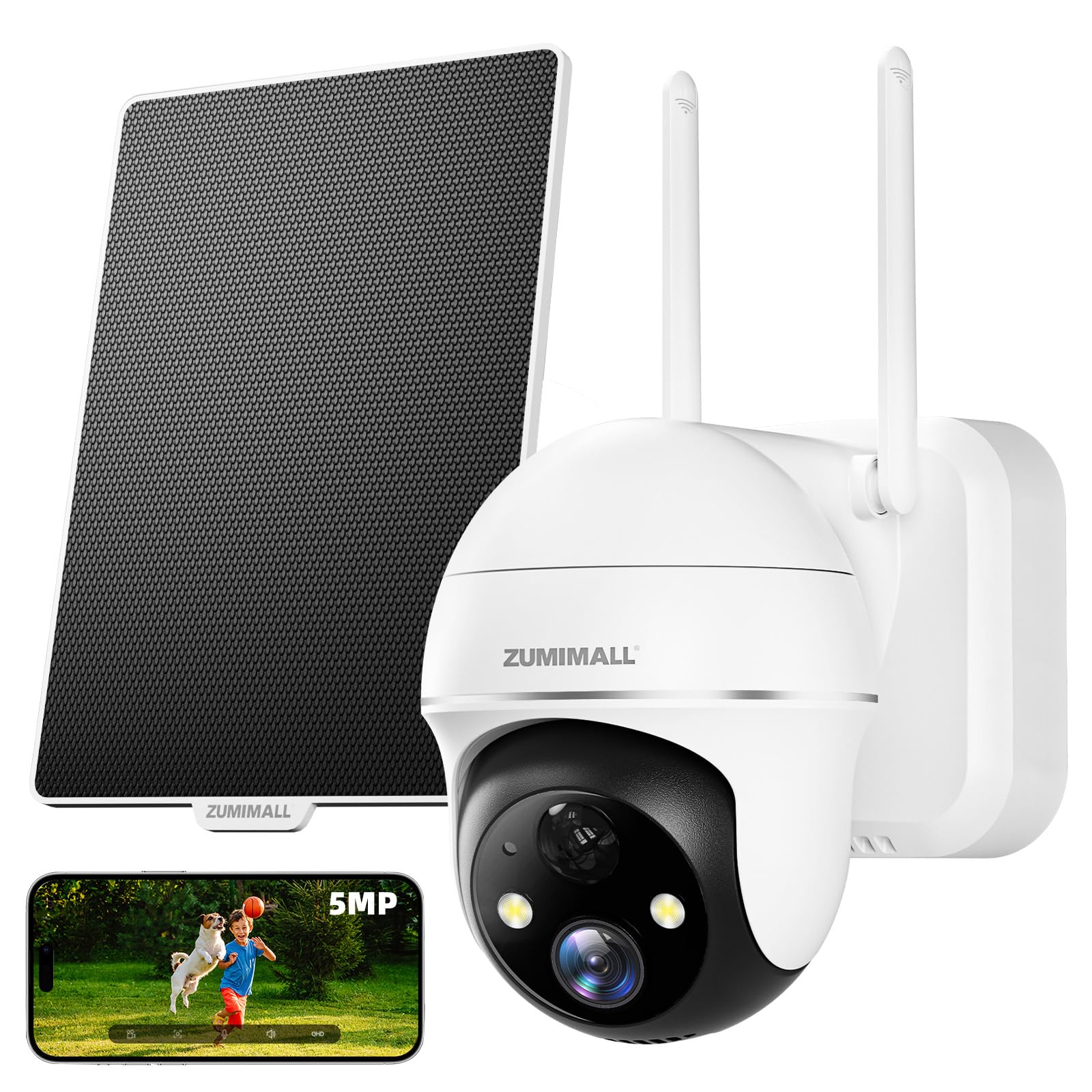 Zumimall 5Mp Security Cameras Wireless Outdoor, Solar Security Camera Outdoor With 360� Ptz, Battery Powered Camera For Home Security Outside, Color Night Vision/2.4G Wifi/2 Way Talk/Ip66/Ai Detection