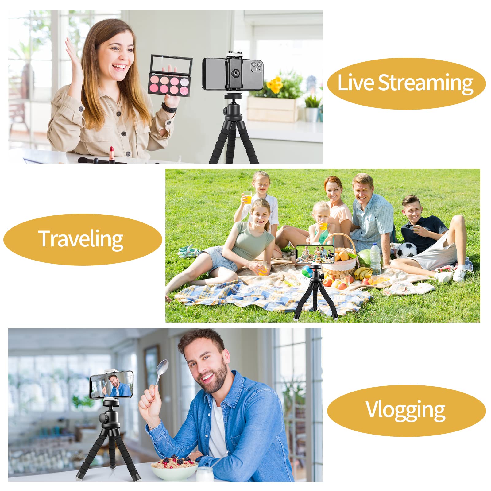 Sensyne Phone Tripod, Flexible Cell Phone Tripod With Phone Holder And Wireless Remote, Mini Travel Tripod Stand, Compatible Wit