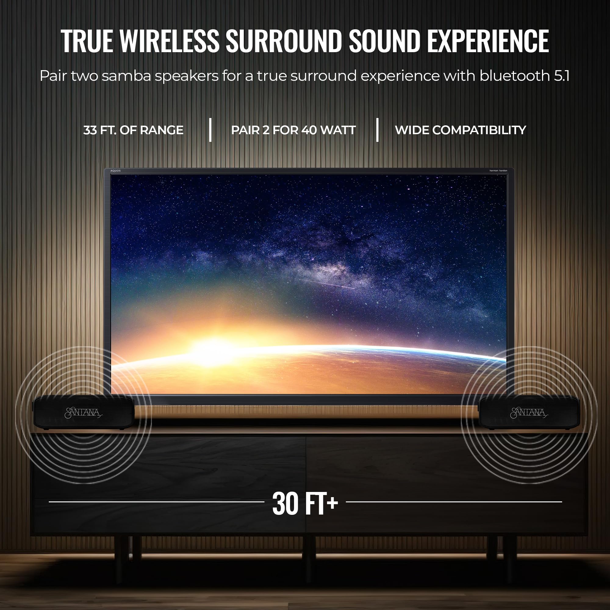 Santana By Carlos Santana Samba 40W High Power Bluetooth Speaker With 48Mm Drivers, Isolated Subwoofer, Ip67 Waterproof, True Wireless Surround Sound, 20+ Hours Battery Life (Samba, Single Pack)