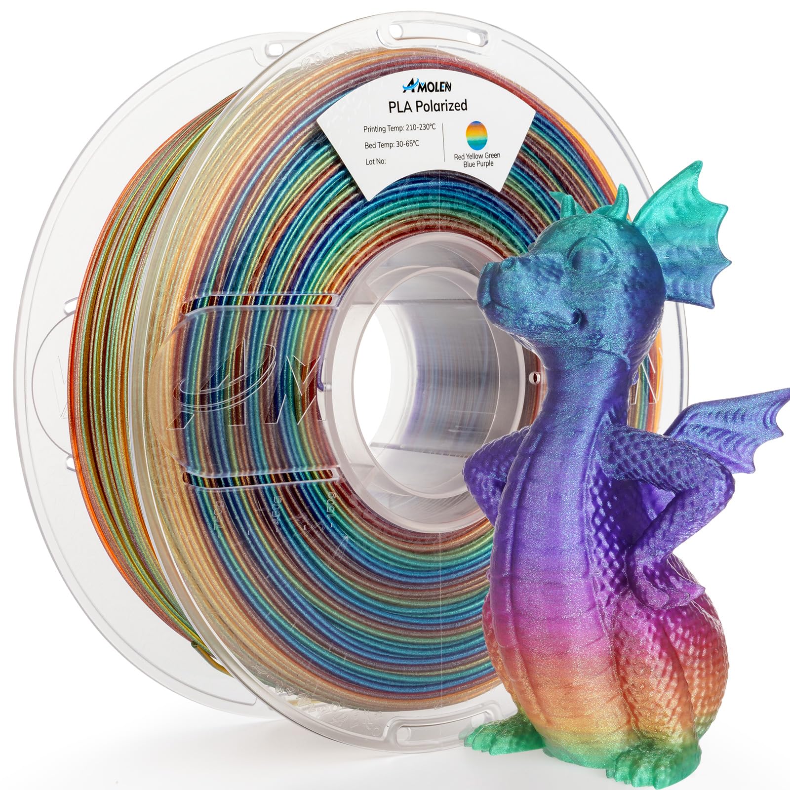 Amolen Pla 3D Printer Filament, Galaxy Rainbow Color Changing With Light Filament 1.75Mm,Shiny Sparkle 3D Printing Filament For