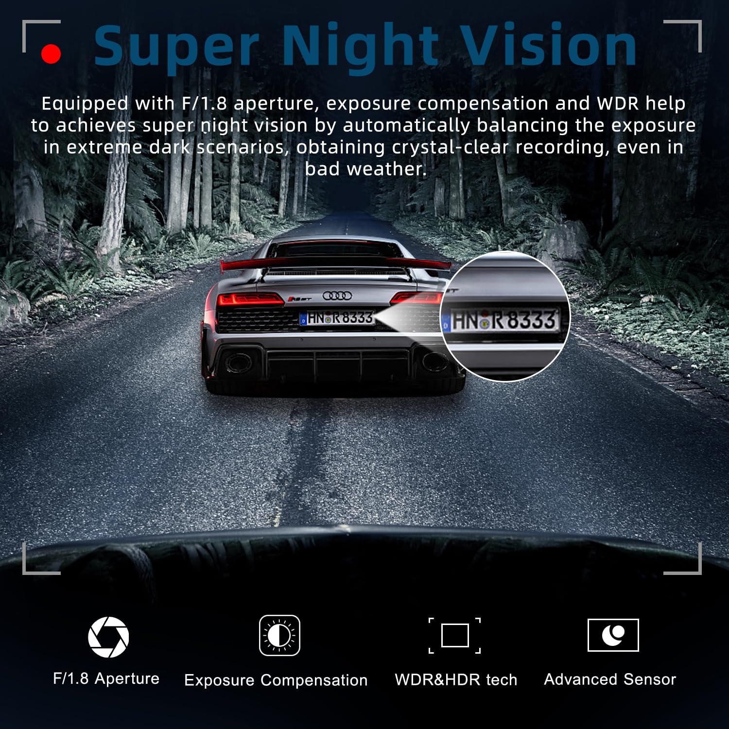 Dash Cam Front And Rear 2.5K+1080P Fhd Wifi Dual Dash Camera For Cars, 170 Angle Dashboard Camera With 64G Sd Card, App Control,