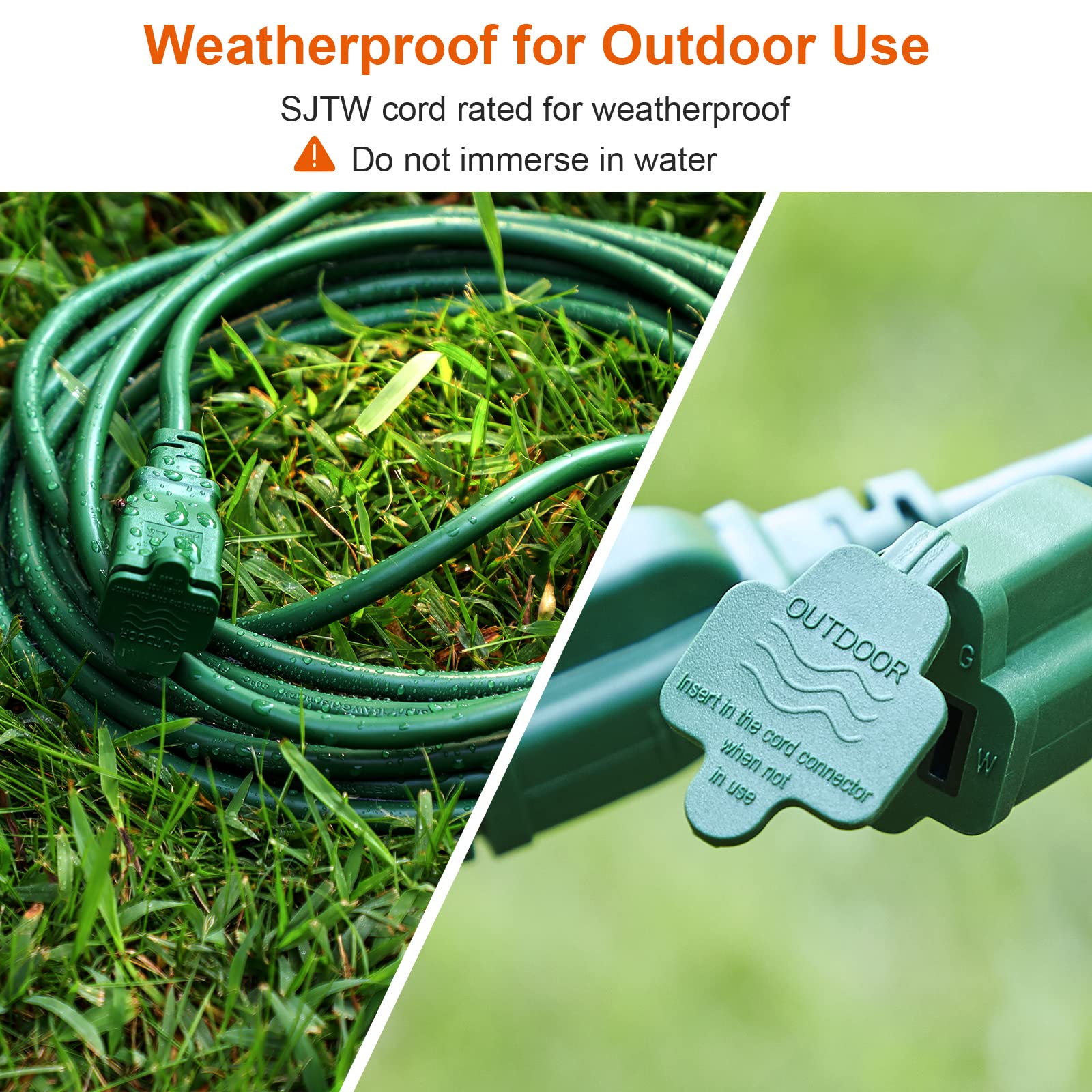 Suraielec 25 Ft Outdoor Extension Cord With Multiple Outlets, 3 Outlet Multi Plug Power Cord, 16/3 Gauge Sjtw, Weatherproof For