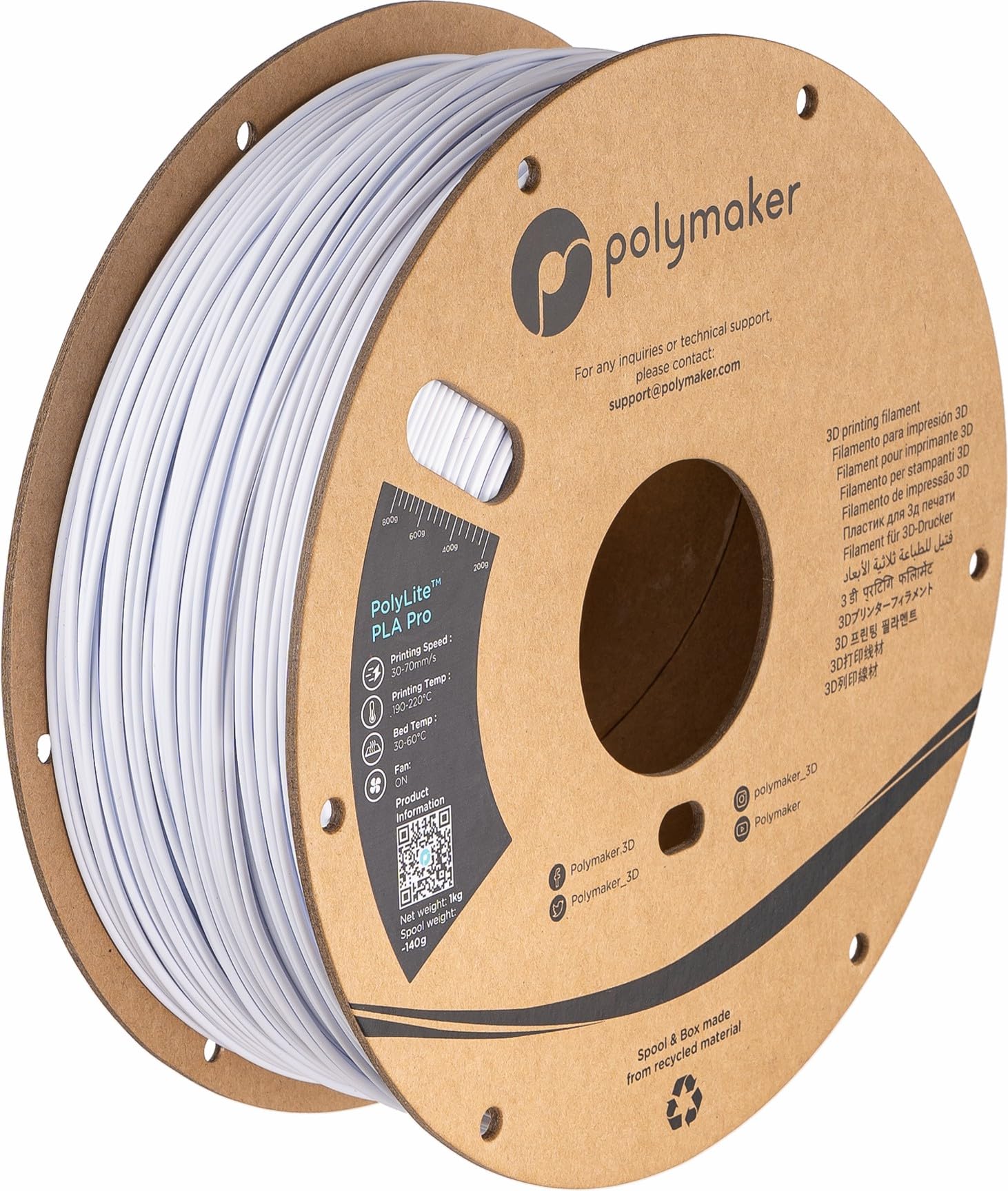 Polymaker Pla Pro Filament 1.75Mm Cold White, Powerful Pla Filament 1.75Mm 3D Printer Filament 1Kg   Polylite 1.75 Pla Filament