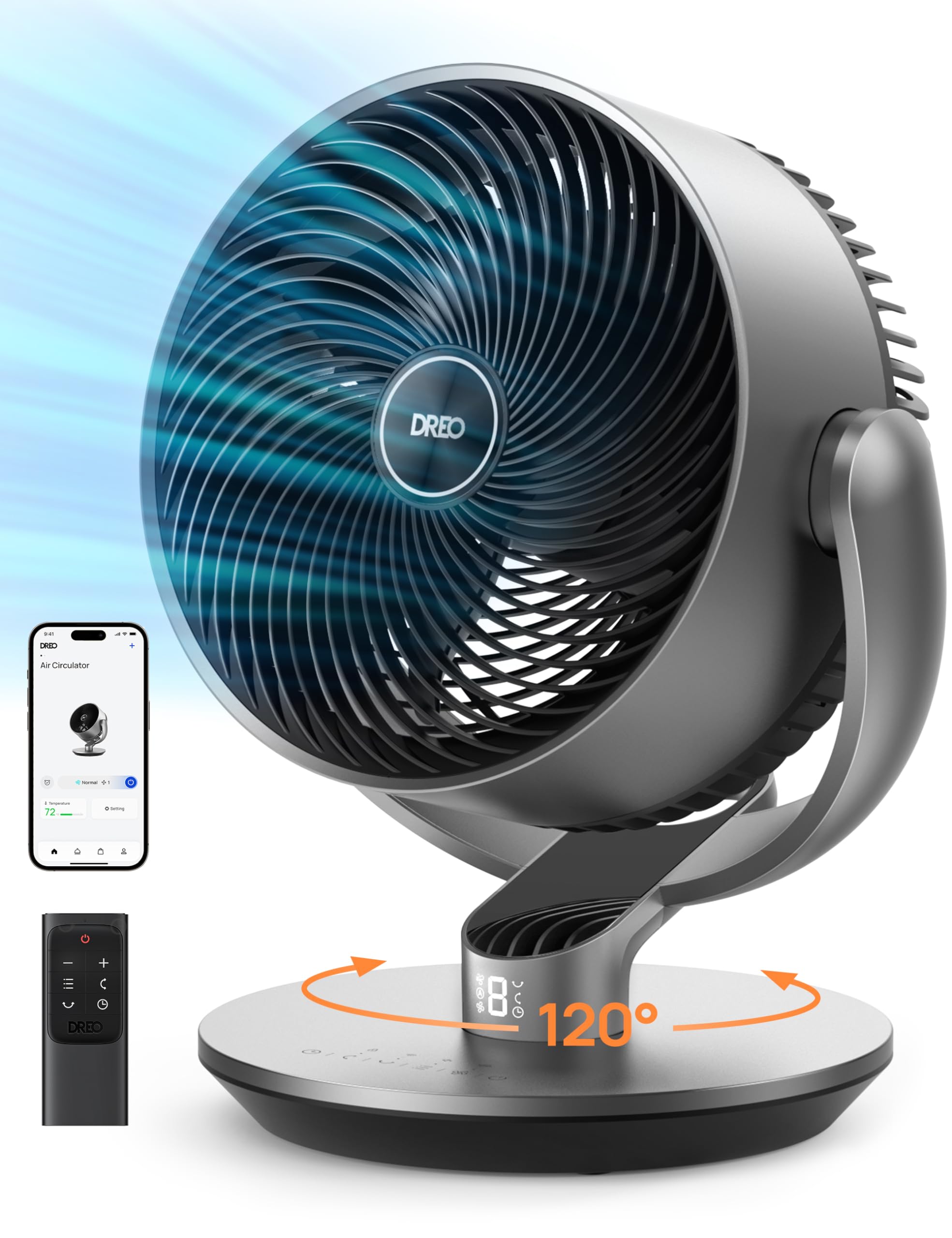 Dreo 16 Inch 25Db Quiet Smart Fans For Bedroom, Dc Room Fan With Remote, 120�+120� Oscillating Fan, 6 Modes, 9 Speeds, 12H Timer,Works Alexa/Google/Wifi/Voice Control, Silver, Oversize (Dr Haf004S)