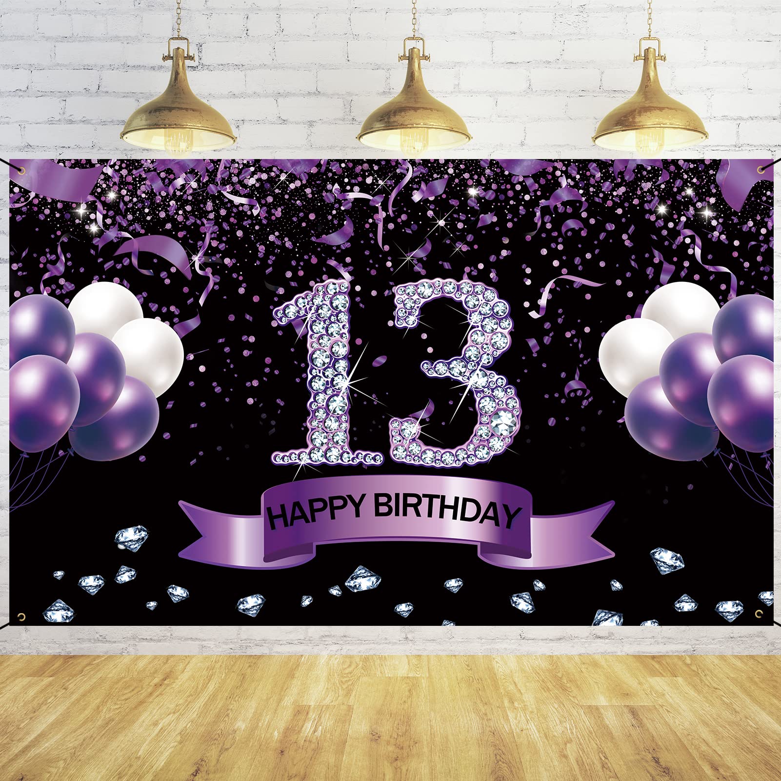 Trgowaul Happy 13Th Birthday Party Decorations For Girls Purple Happy 13Th Anniversary Birthday Sign Banner For Her 13Th Party D
