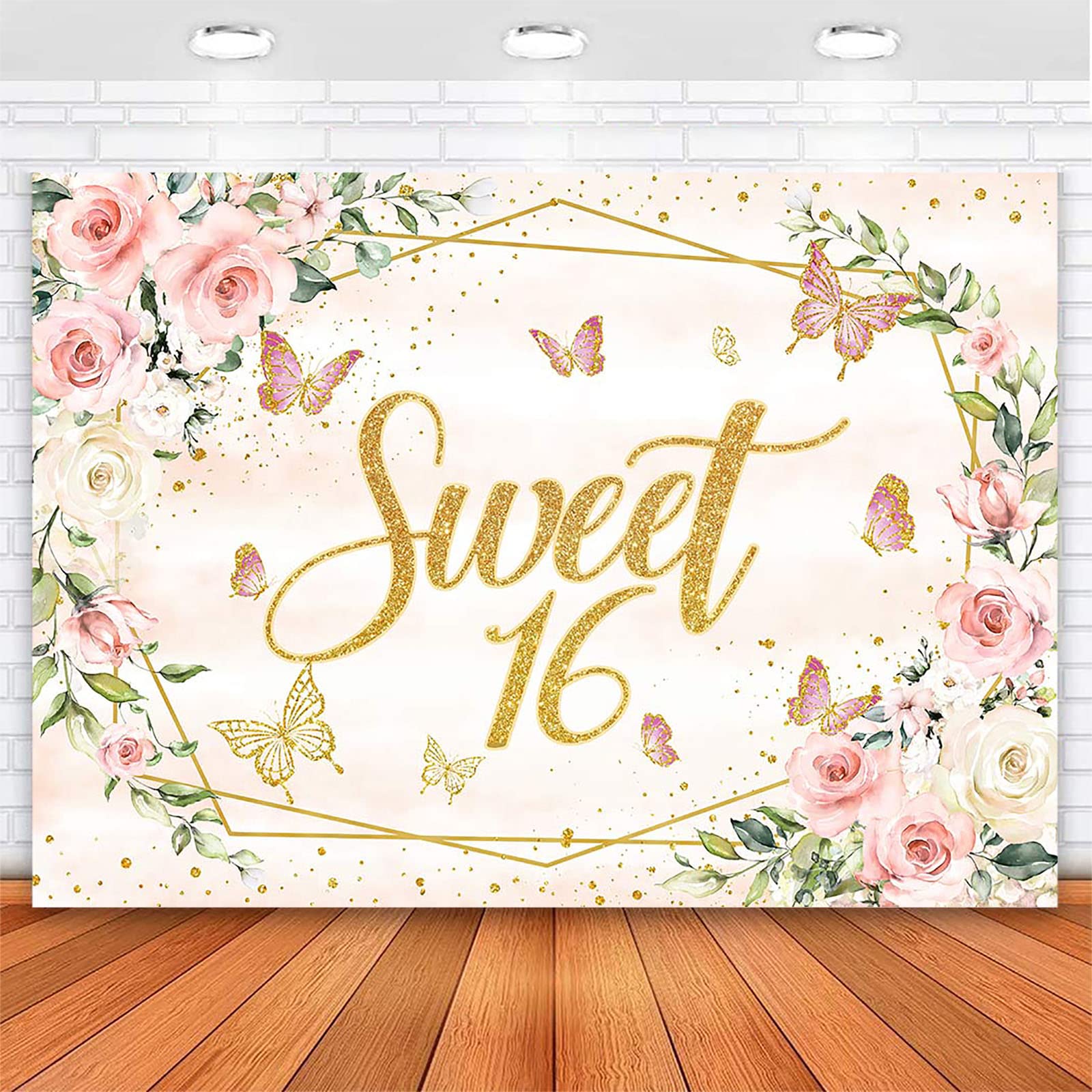 Avezano Sweet 16 Backdrop Blush Pink Flower Butterfly 16Th Birthday Party Background For Girls Sweet 16 Birthday Banner Cake Tab
