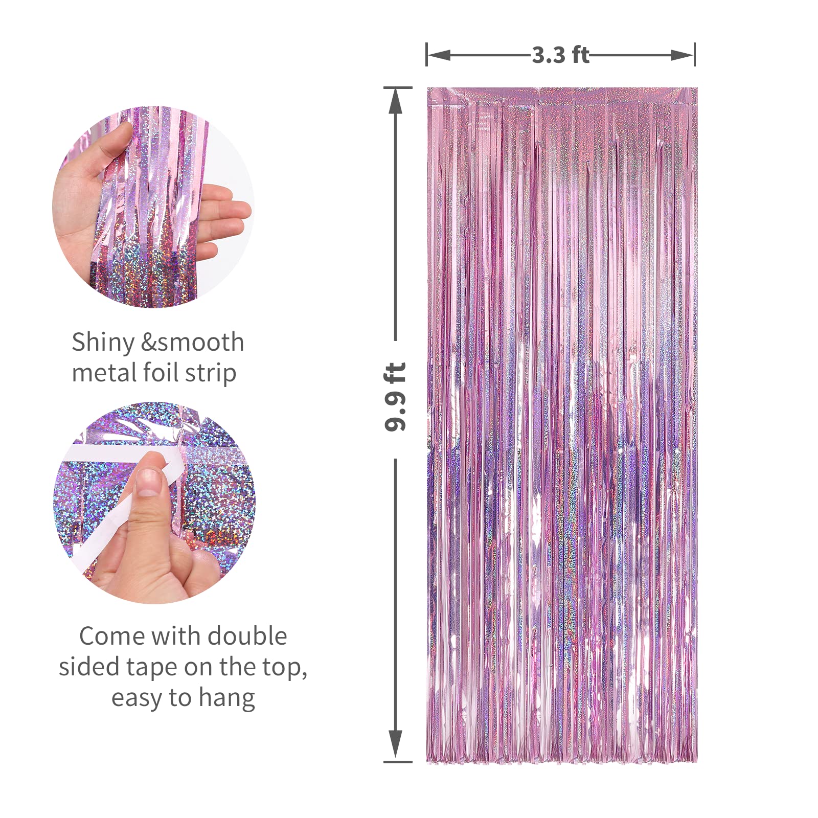 Crosize 3 Pack 3.3 X 9.9 Ft Pink Foil Fringe Backdrop Curtain, Streamer Backdrop Curtains, Streamers Birthday Party Decorations,