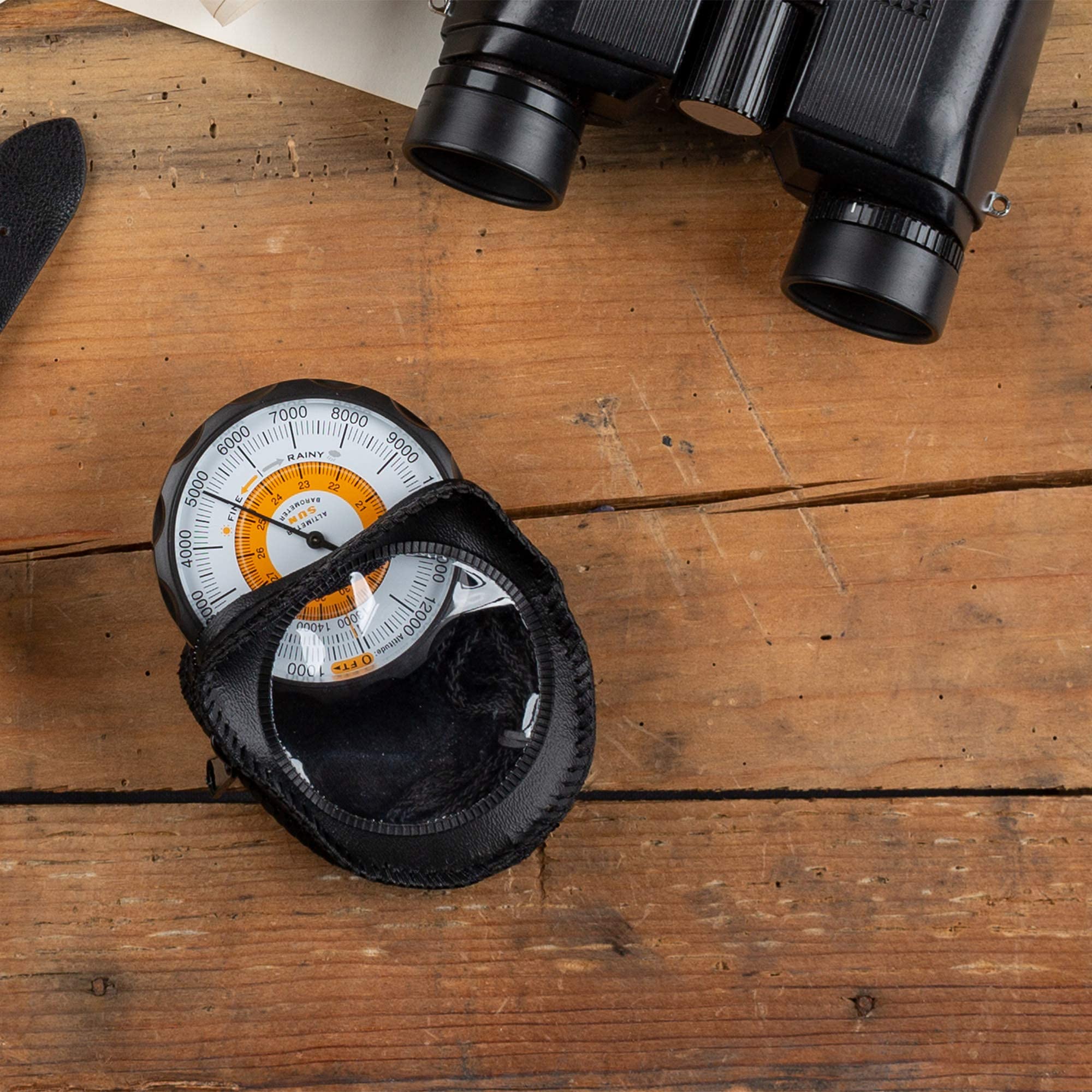 Sun Company Altimeter 202   Battery Free Altimeter And Barometer | Weather Trend Indicator With Soft Leather Case | Reads Altitu