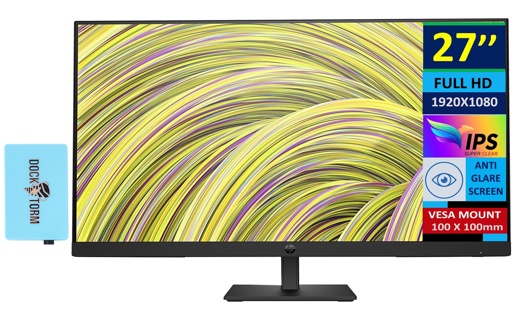Hp 27    Fhd Ips (1920X1080) Monitor Bundle With Docztorm Dock, 75Hz Display, 1 Hdmi 1.4, 1 Display Port 1.2, 1 Vga, Anti-Glare,