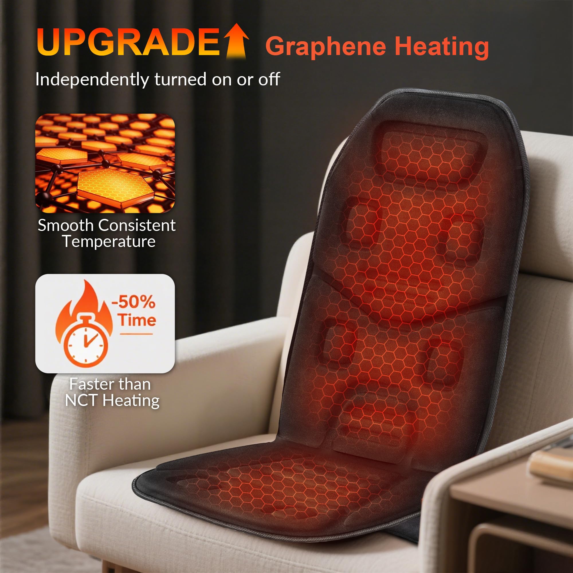 Comfier Massage Seat Cushion With Heat - 10 Vibration Motors, Back Massager For Chair, (Vibration Massage Only, Not Shiatsu/Roll