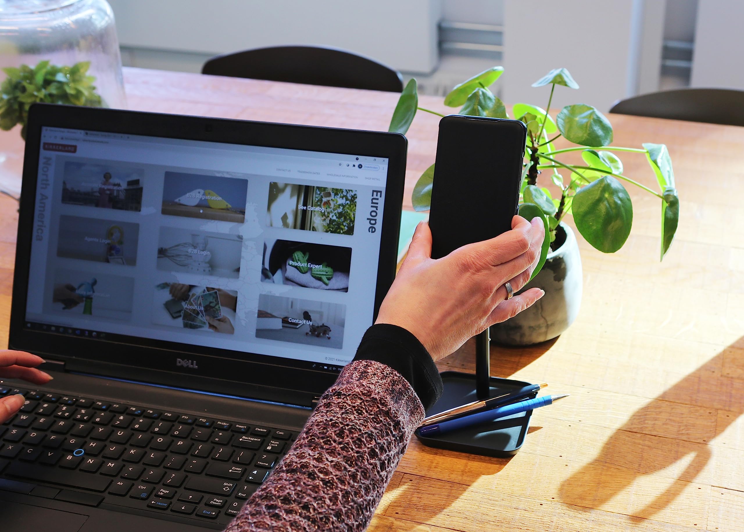 Kikkerland Extendable Portable Ergonomic Adjustable Universal Perfect Phone Stand With Tray, Black, For Home, Office, Desktop