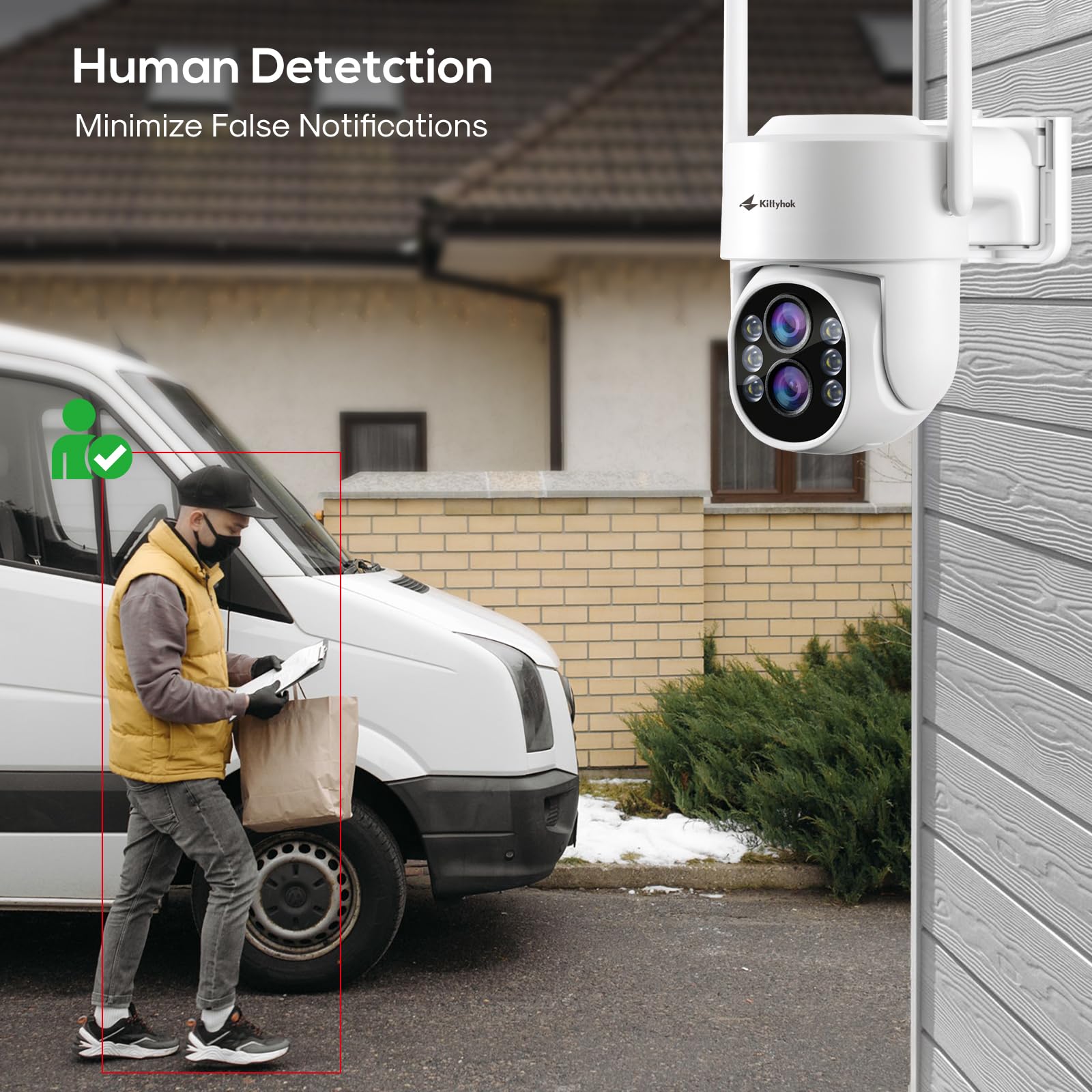 Kittyhok Wireless Security Camera System Outdoor With Monitor | 4Pcs 2K Dual Lens Ptz Security Cameras, 10X Mixed Zoom, Auto Tracking, Human Detection, Spotlight | 10Ch Nvr With 10' Monitor, 500Gb Hdd