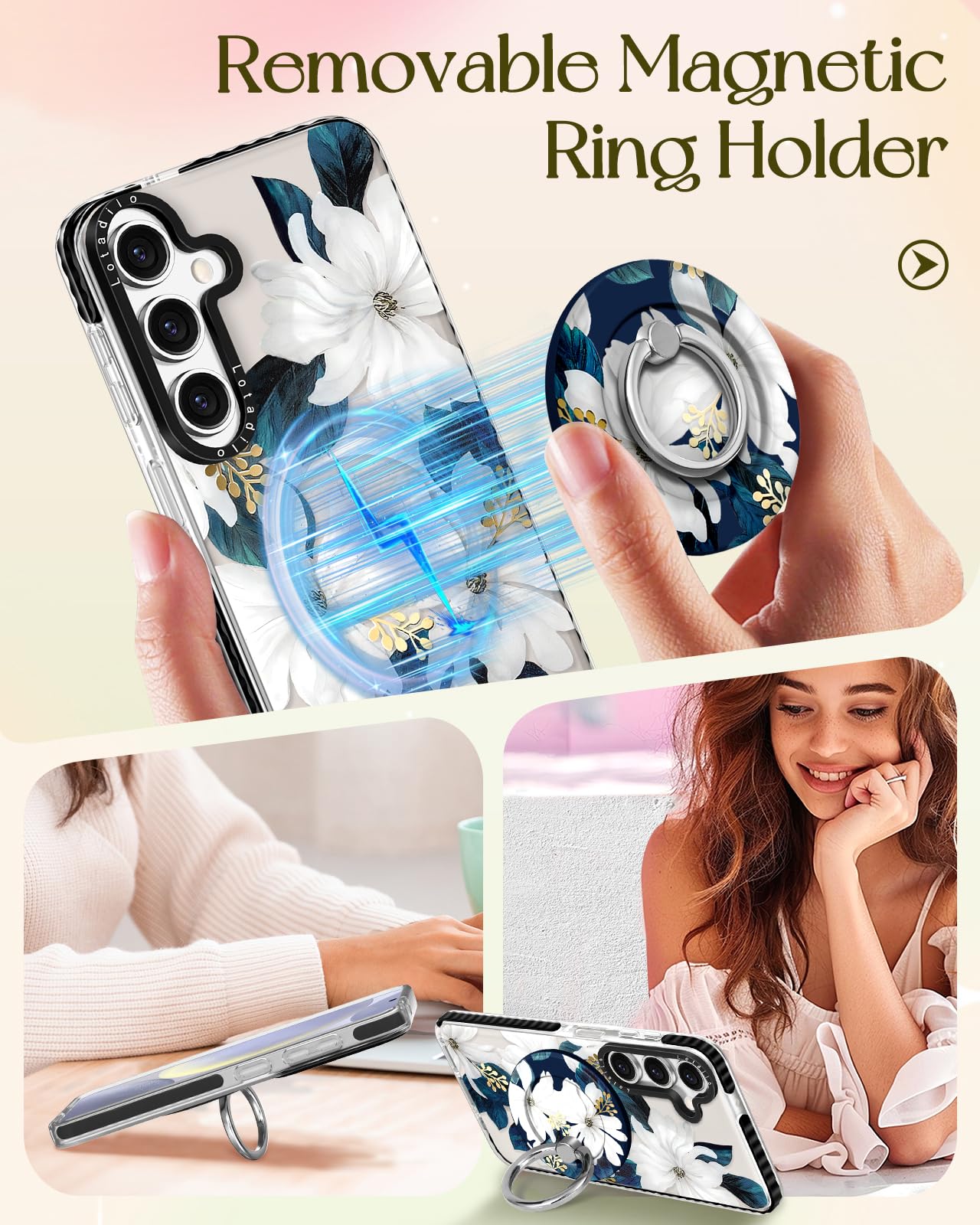 Lotadilo Cute Case For Samsung Galaxy S24 Fe For Women Girls - Funny Blue Flower Design Compatible With Magsafe Magnetic Ring Ho