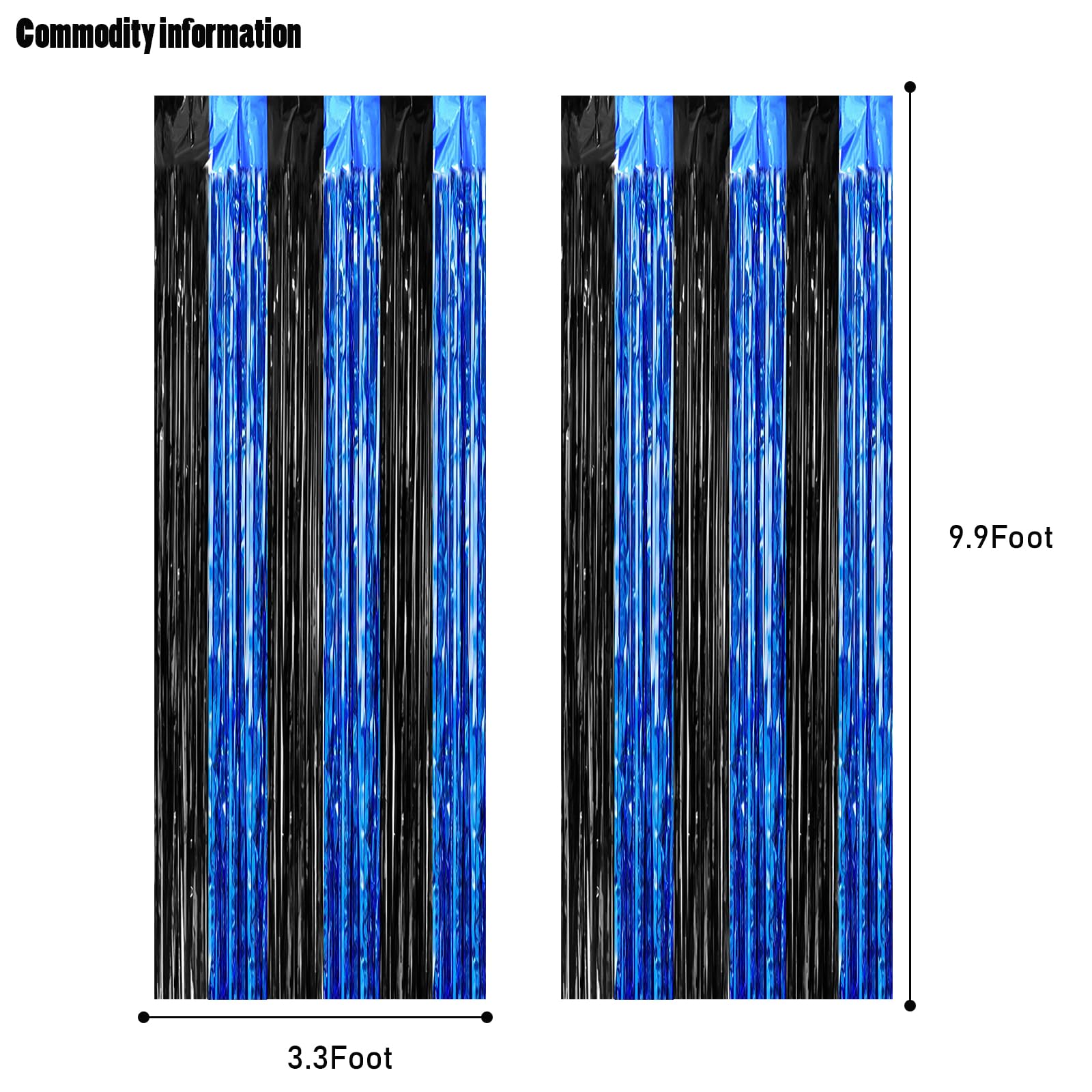 Canrevel 2 Pack 3.3X8.2 Feet Black And Blue Foil Fringe Backdrop Curtains, Tinsel Streamers For Ocean Birthday Party Decorations