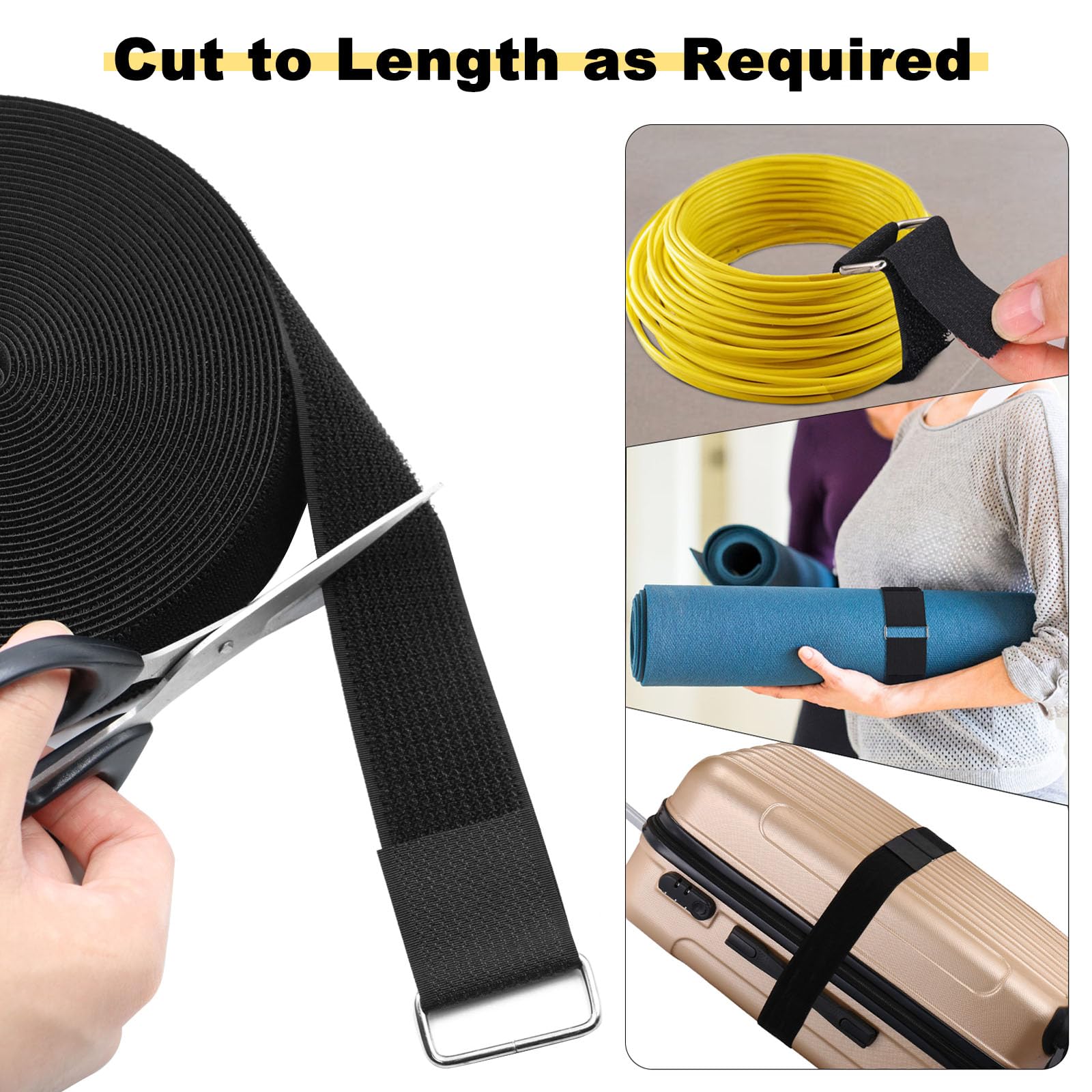 Ymcrlux 1.5''X32Ft Hook And Loop Straps With 30 Metal Buckles, Adjustable Fastening Cable Straps, Cut To Length Cinch Strap, Reu