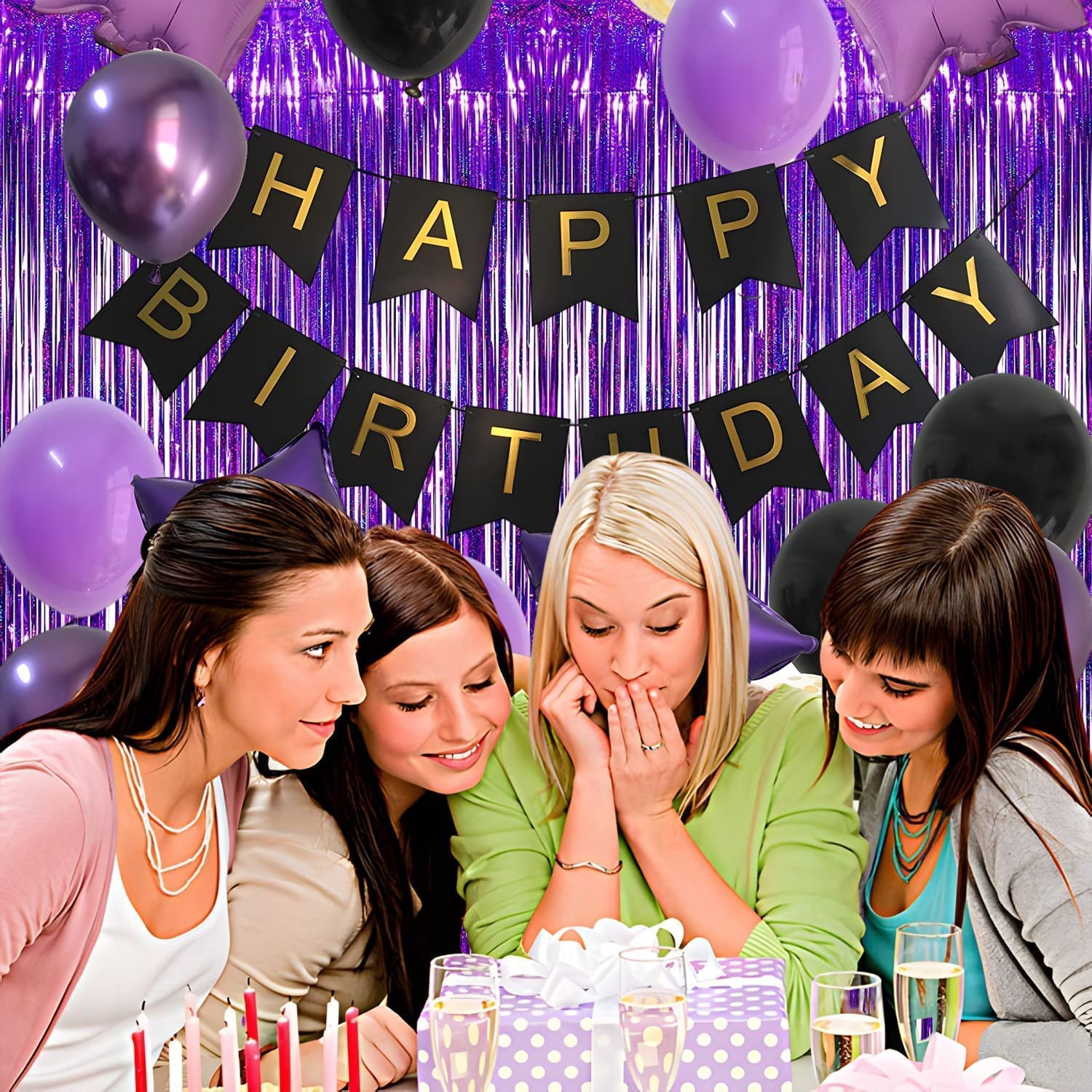 Braveshine 1 Purple 1 Pink Party Decoration Foil Fringe Backdrops   3.2 Ft X 8.2 Ft Metallic Tinsel Photo Booth Pros Streamer Cu