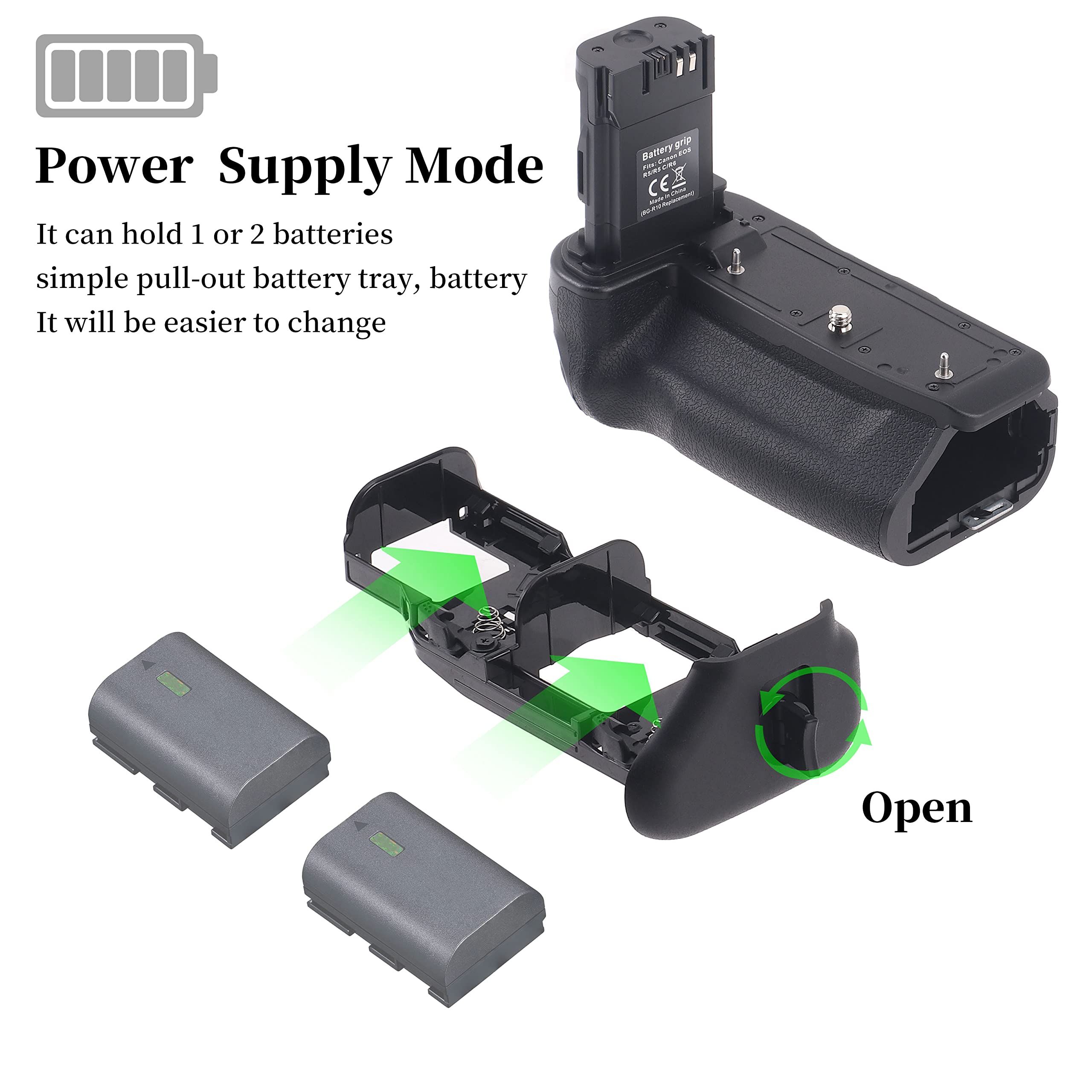 Hersmay Bg-R10 Vertical R5/R6 Battery Grip For Canon Eos R5 R5C R6 R6Ii Dslr Camera, Replace For Canon Bg-R10 Battery Holder For