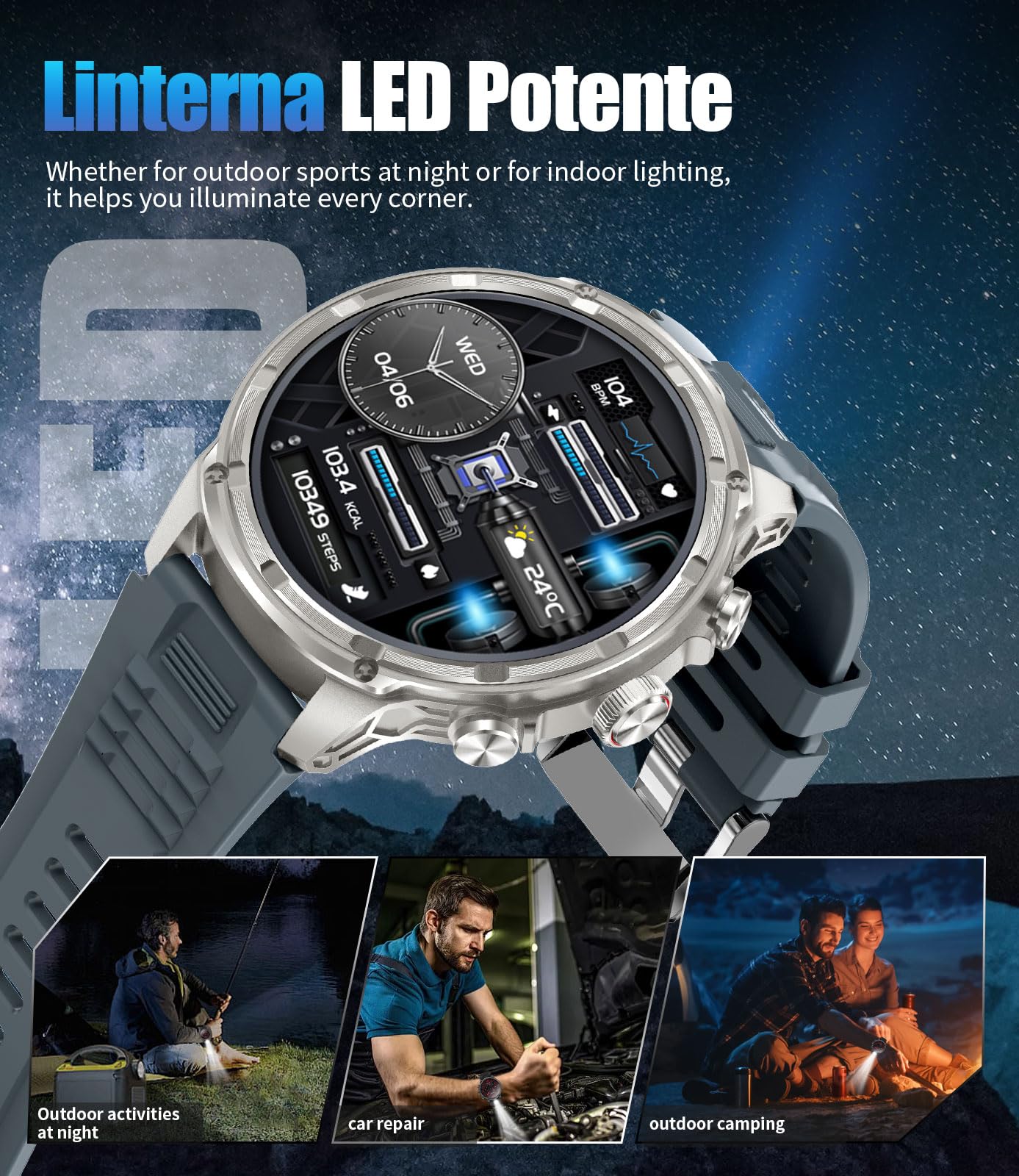 Lige Military Smart Watches For Men With 80-Days Standby(710Mah)/Flashlight/50M Waterproof/1.85 '' Hd Large Screen,100+ Sports F