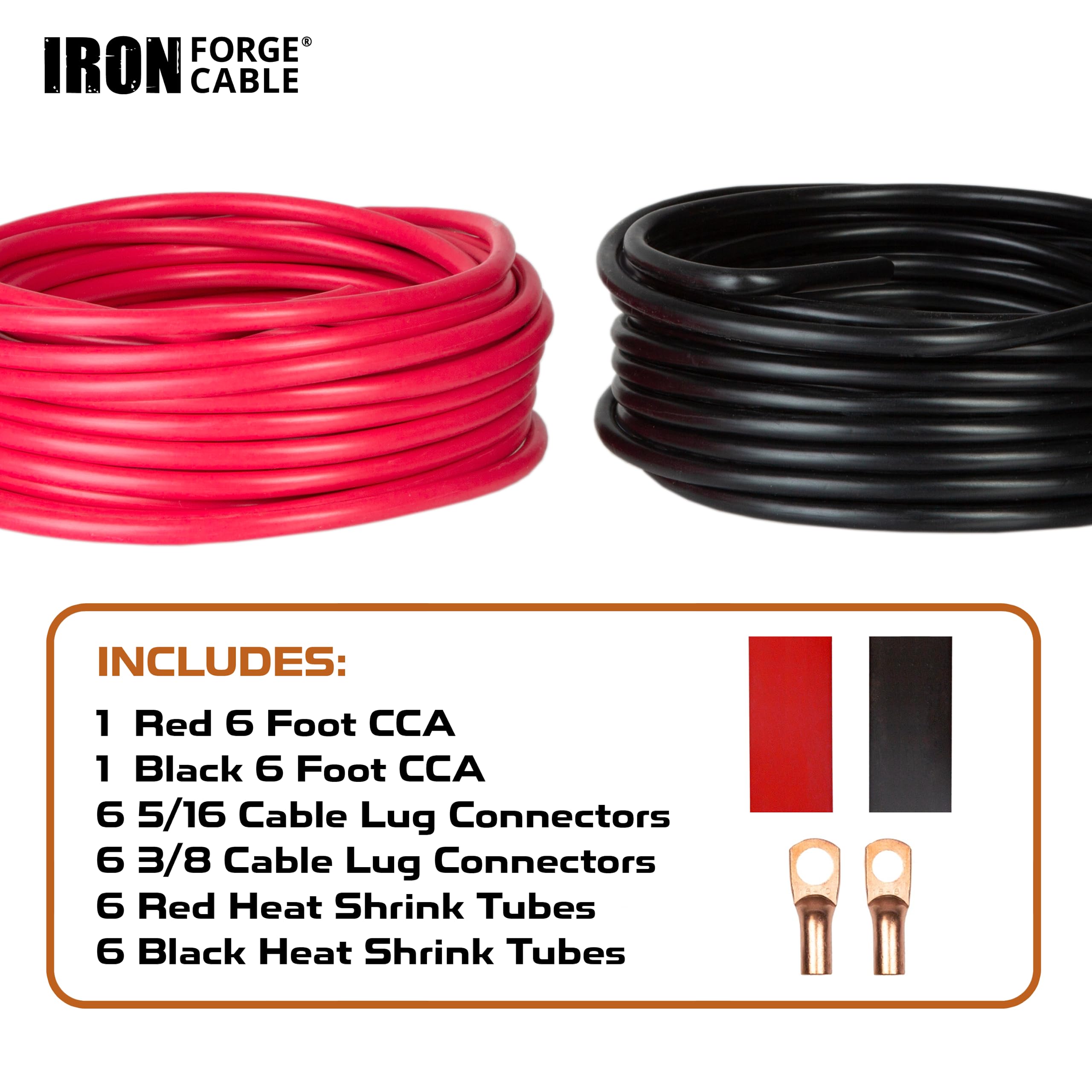 Iron Forge Cable 6 Gauge Wire 2 Pack Red & Black  6 Ft Copper Clad Aluminum Wire For Automotive Battery Cable, Subwoofer Wiring