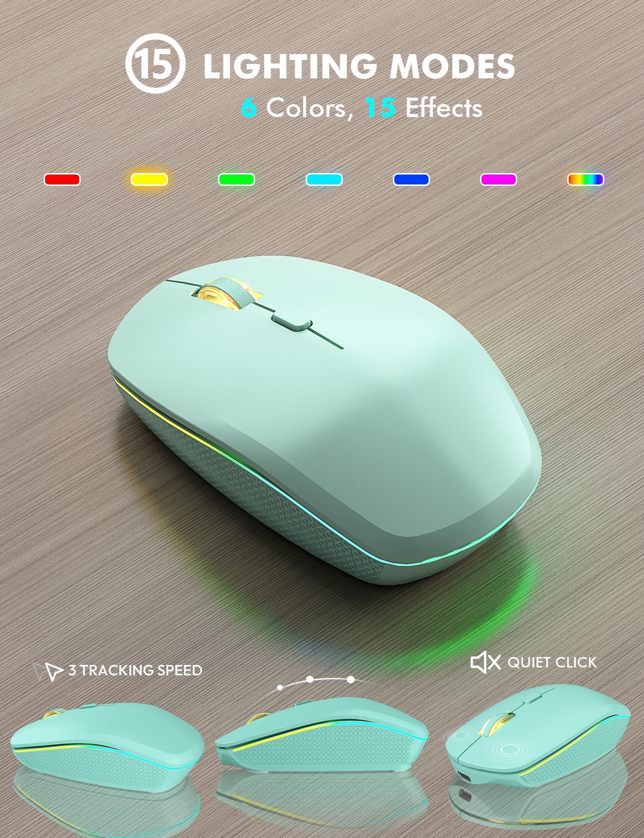 Wireless Keyboard And Mouse Combo   Rgb Backlit, Rechargeable & Light Up Letters, Full Size, Ergonomic Tilt Angle, Sleep Mode, 2.4Ghz Quiet Keyboard Mouse For Mac, Windows, Laptop, Pc, Mint Green