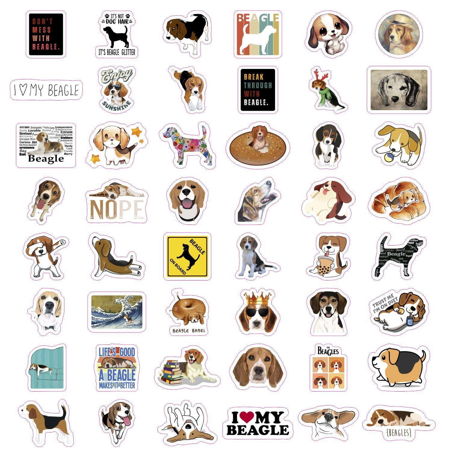 Beagle Stickers For Water Bottle And Laptop   Dog Lover Party Favors & Decorations, Waterproof Vinyl Puppy Decals, Cute Beagle S