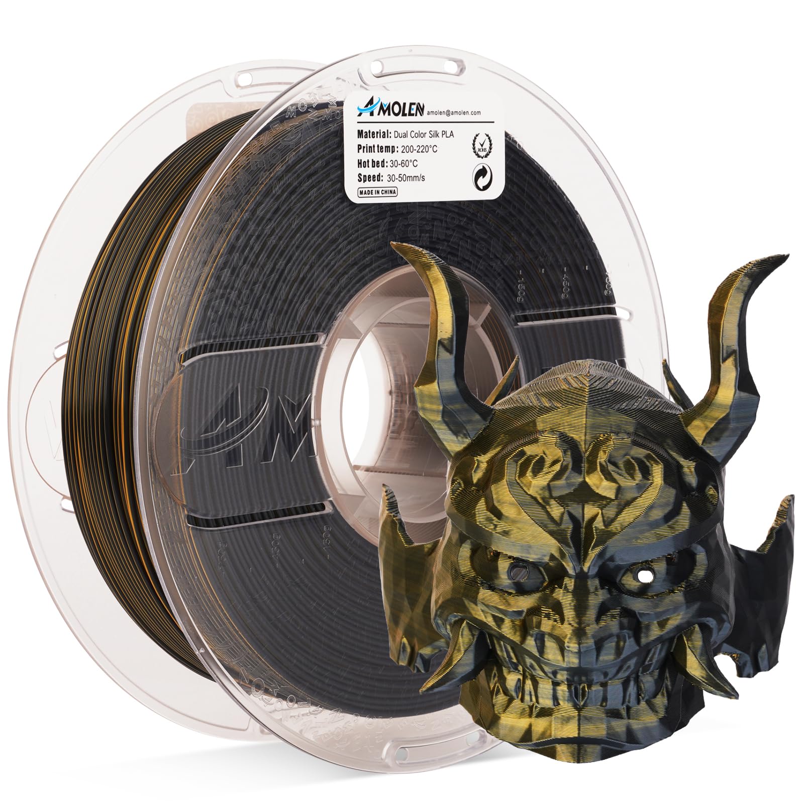 Amolen Silk Pla 3D Printer Filament, Dual Color Black Gold Pla 1.75Mm, Shiny Color Change Filament 3D Printing Pla Filament For