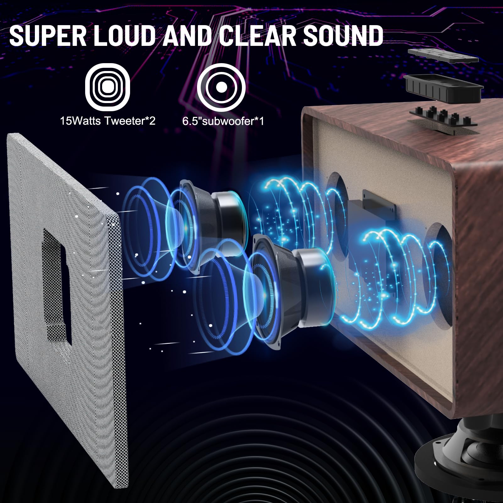 Rhm K222 Karaoke Machine With 2 Uhf Wireless Microphones & 5 Sound Modes, Support Optical/Bluetooth/Aux/Usb/Pc, Wooden Home Kara