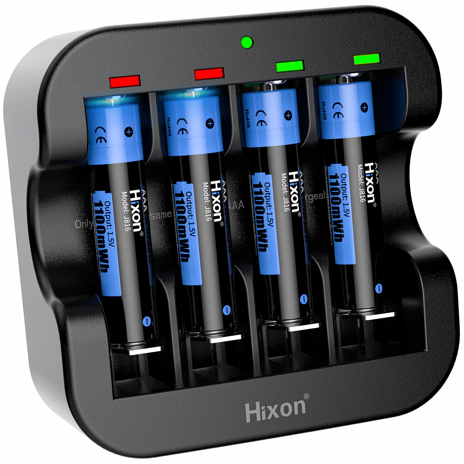 1.5V Rechargeable Lithium AAA Batteries-Full Recharged 4-Pack with Ultra Fast Charger,1100mWh High-Capacity Long-Lasting Triple 