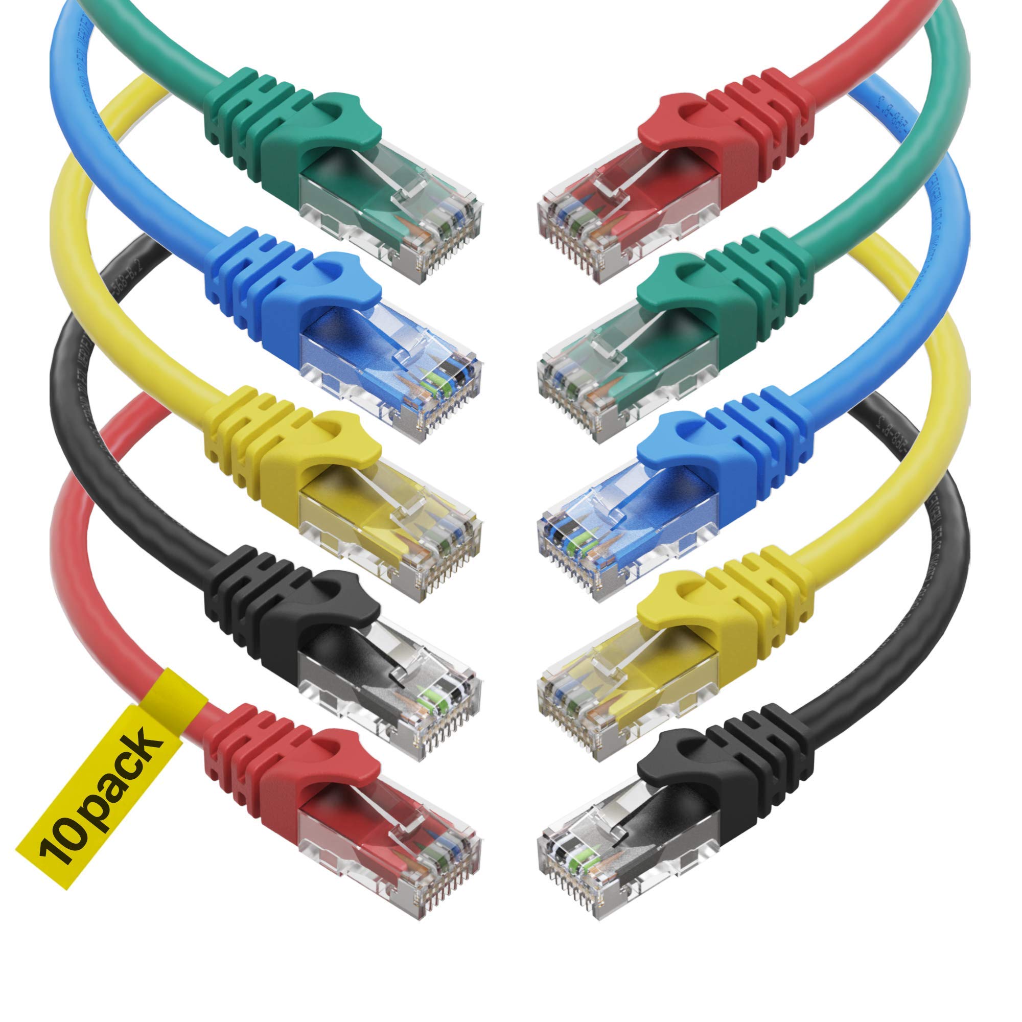 Ultra Clarity Cables Cat 6 Ethernet Cable 3 Ft (10 Pack), Cat6 Patch Cable, High Speed 10Gbps 500Mhz Ethernet Cable Network Cord