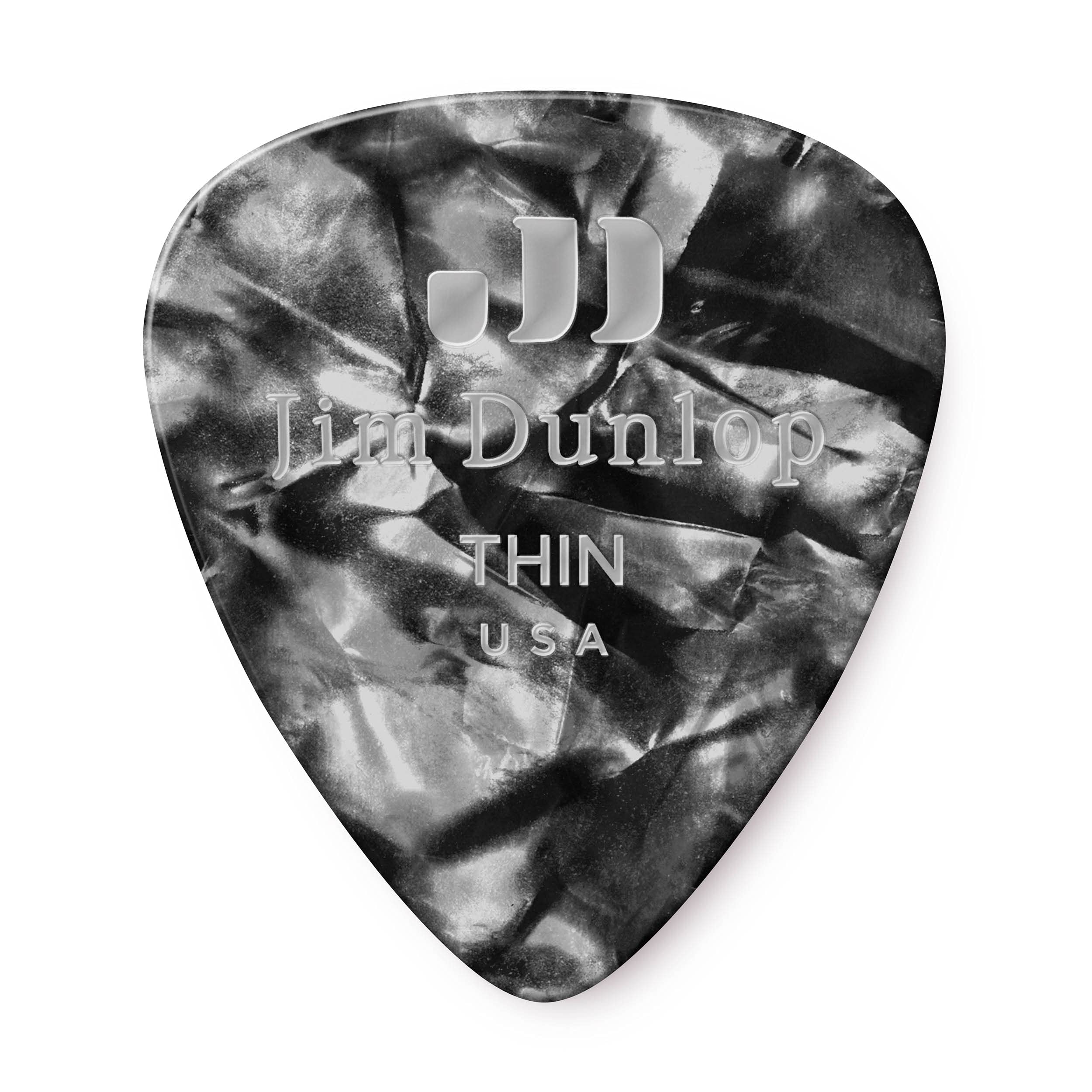 Jim Dunlop 483P02Th Genuine Celluloid, Black Pearloid, Thin, 12/Player'S Pack