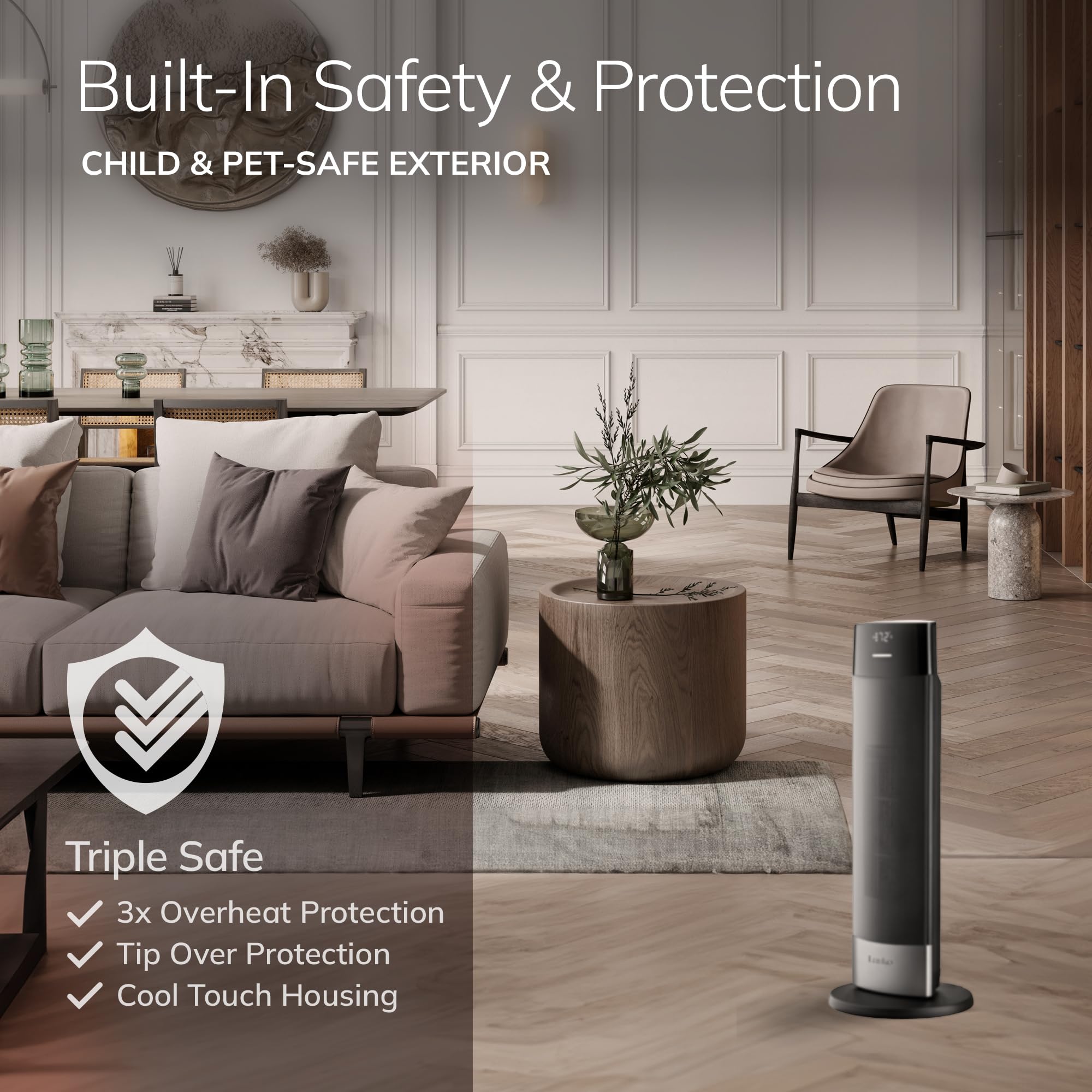 Lasko Ellipse Ceramic Tower Heater For Home With Tip Over Switch, Digital Display, Thermostat, Wide Oscillation, Remote, Timer,