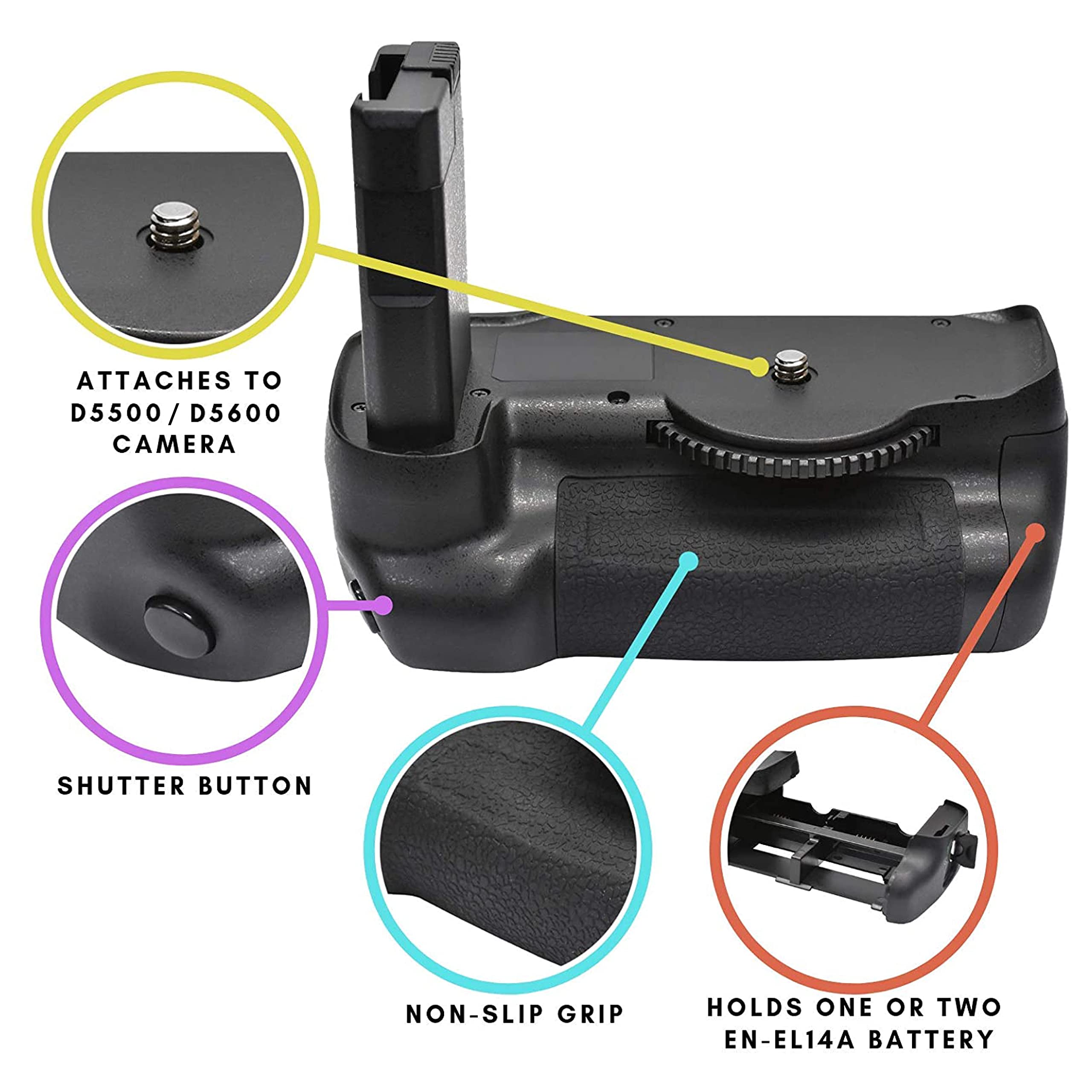 Battery Grip Bundle For Nikon D5600/ D5500 : Includes Vertical Battery Grip, 2 Pk En El14A Replacement Long Life Batteries, Ultr