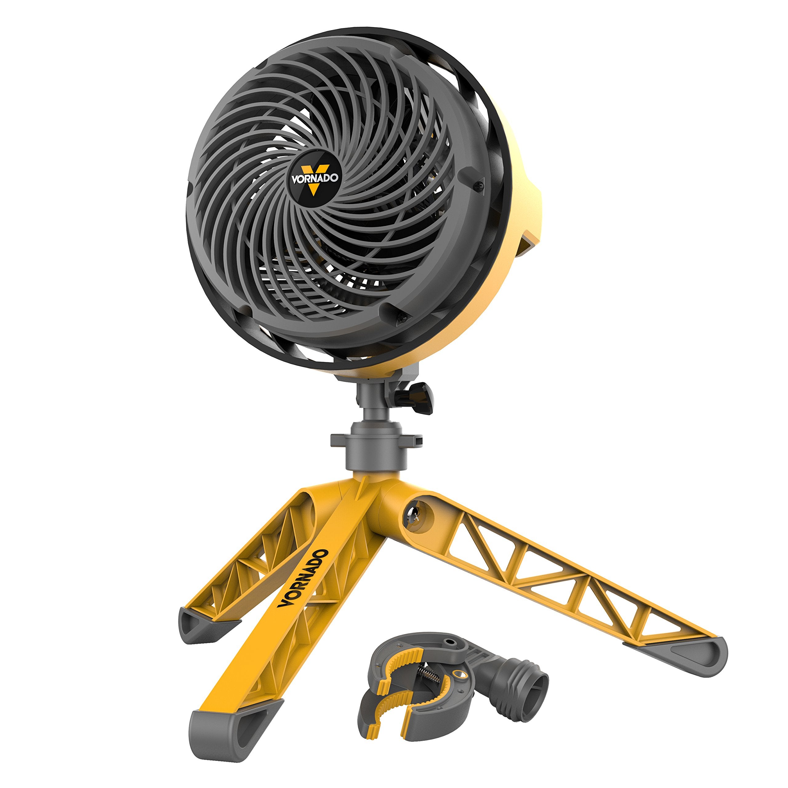 Vornado Exo5 Heavy Duty Shop Air Circulator Fan With High Impact Housing, Collapsible Tripod Base, Clamp Attachment, Yellow, 7 I
