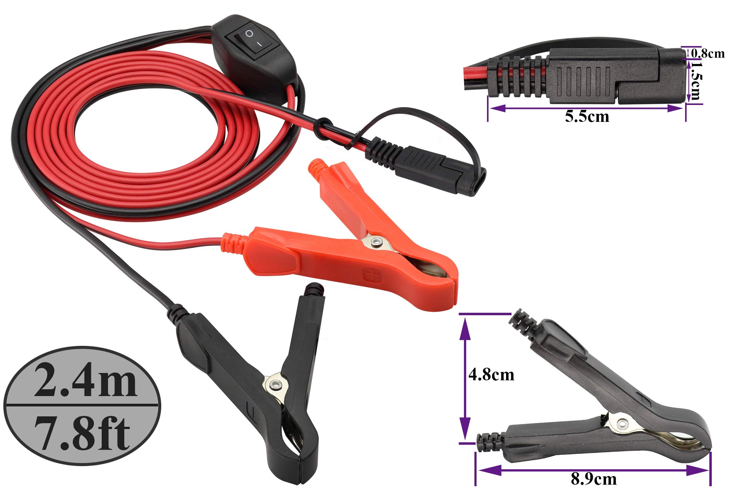 Aaotokk Sae Extension Cable 16 Awg Wire Harness Sae To Battery Alligator Crocodile Clip12V Dc Extension Cord With Switch Quick C