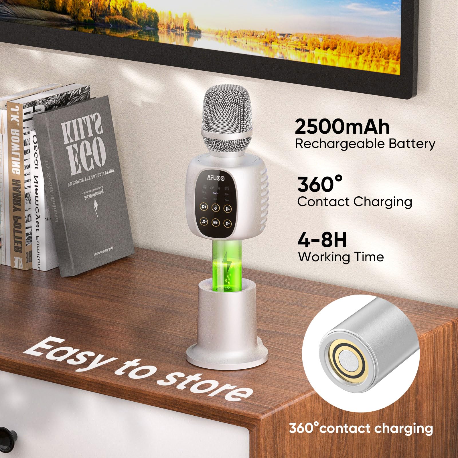 Afuoo Wireless Bluetooth Karaoke Microphone Speaker For Adults Kids, Mic With Stereo Speaker For Smartphone Pc, Duet Mode Blueto