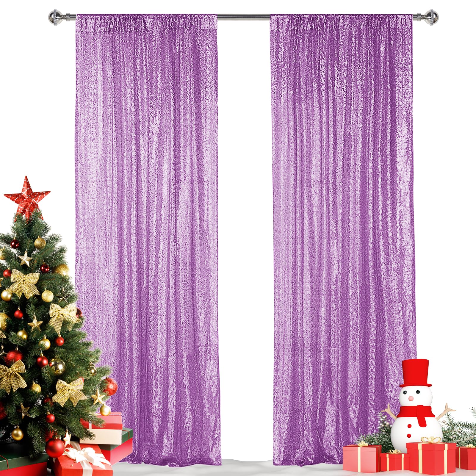 Hahuho Lavender Sequin Backdrop Curtain, 2Pcs 2Ftx8Ft Glitter Backdrop Curtain For Parties, Christmas, Wedding, Party Decoration