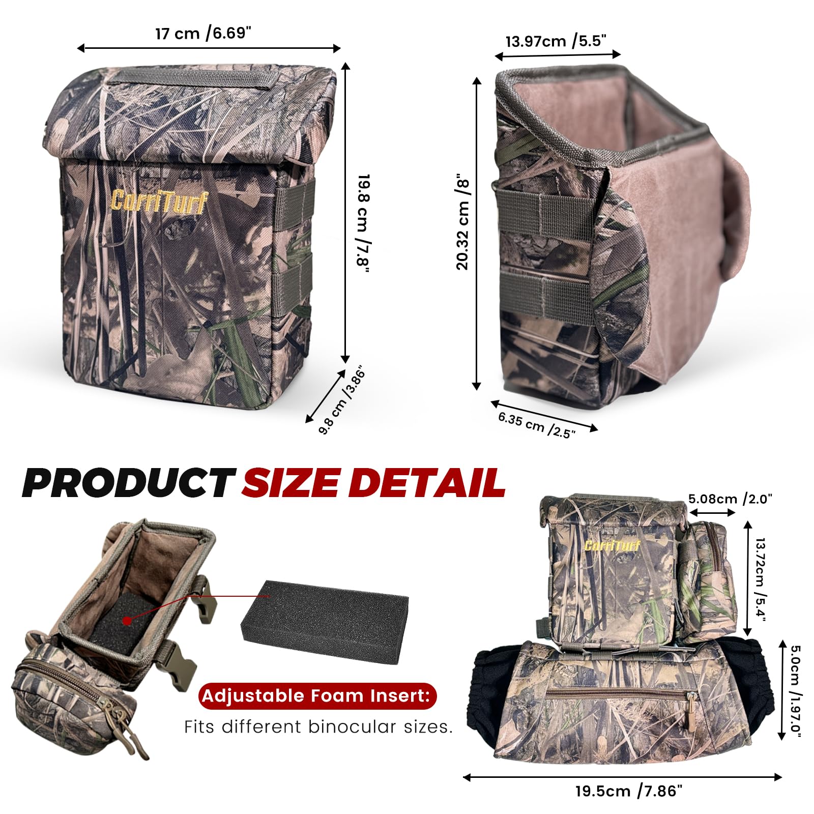 Carriturf Binoculars Harness With Rangefinder Pouch   Lightweight, Silent, Magnetic Closure, Hand Warmer Pockets, For Hunting