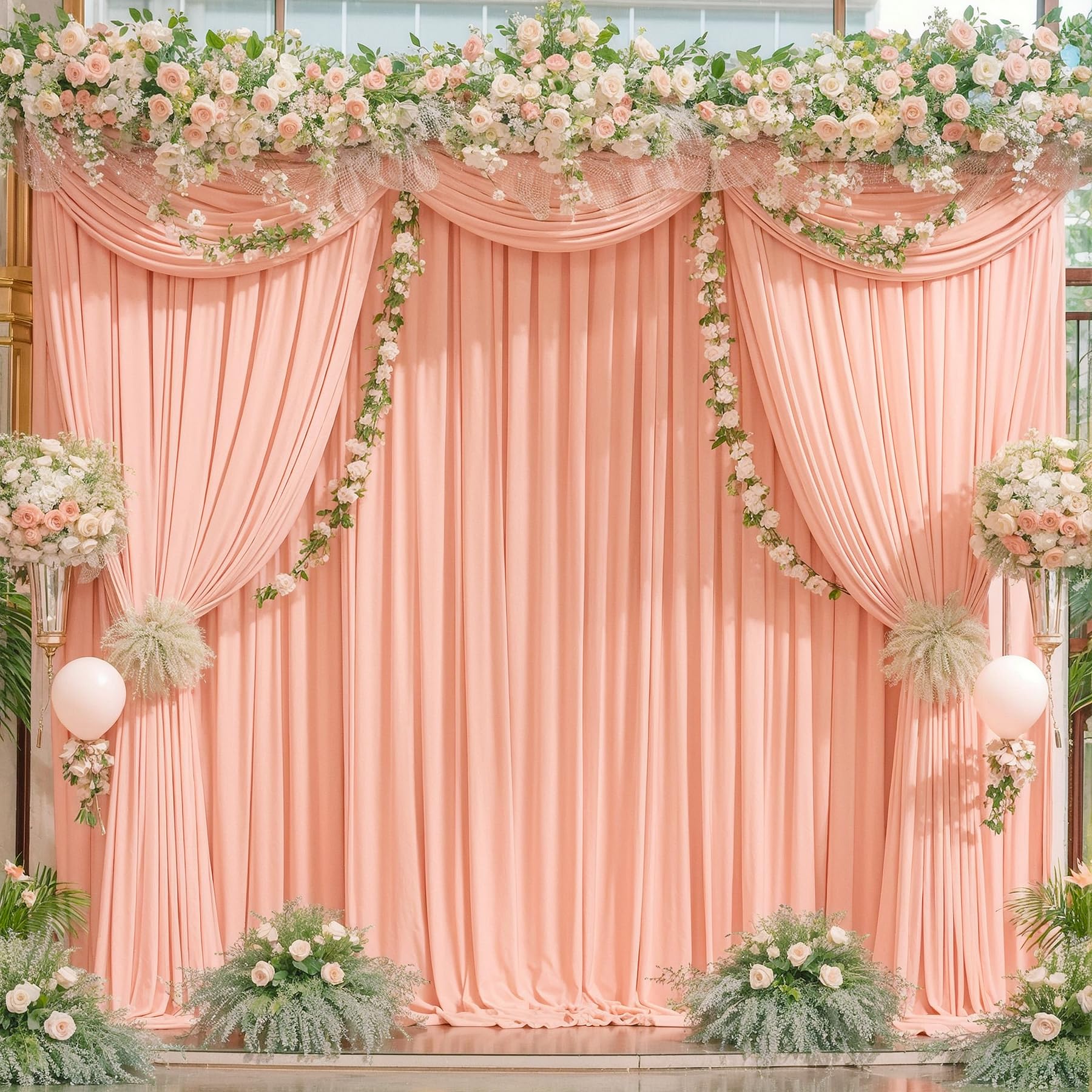 10X10 Peach Backdrop Curtain For Parties Baby Shower Wrinkle Free Peach Photo Curtains Backdrop Drapes Fabric Decoration For Wed