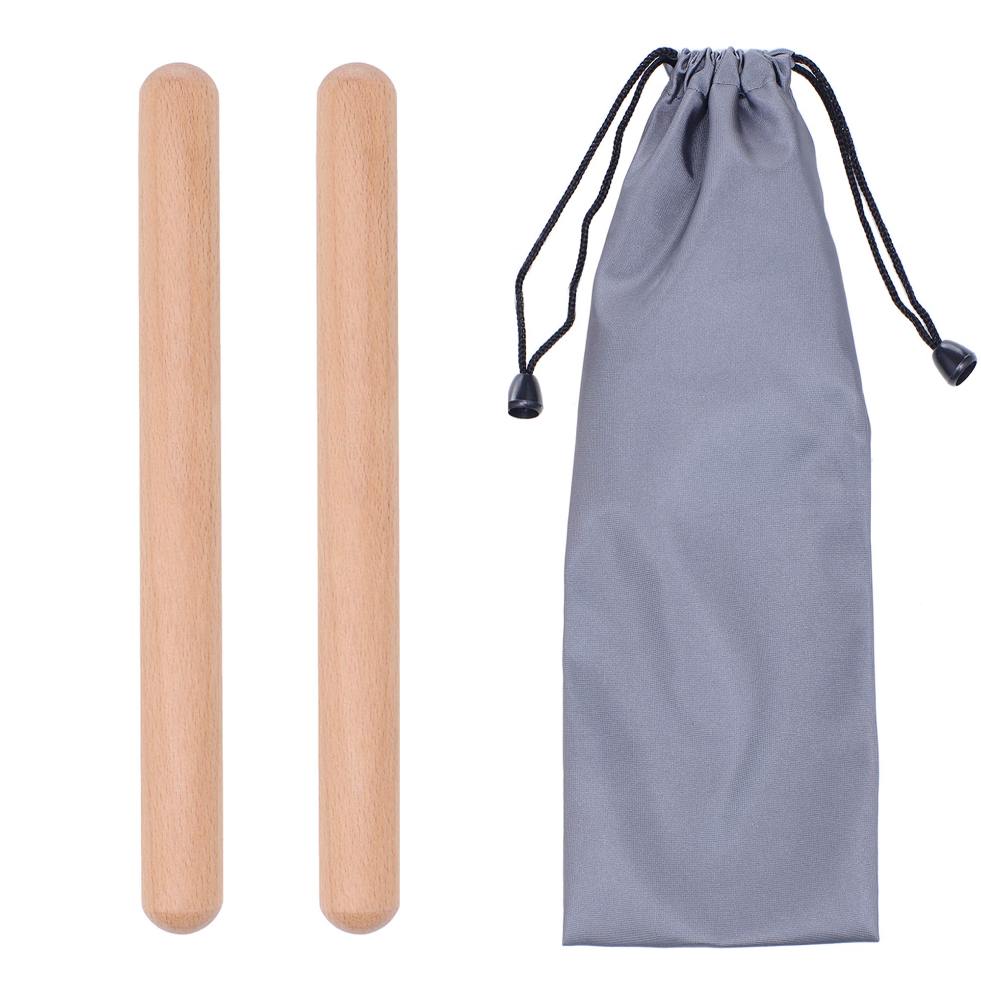 8 Inch Classical Wood Claves Musical Percussion Instrument, Natural Hardwood Rhythm Sticks With A Carry Bag
