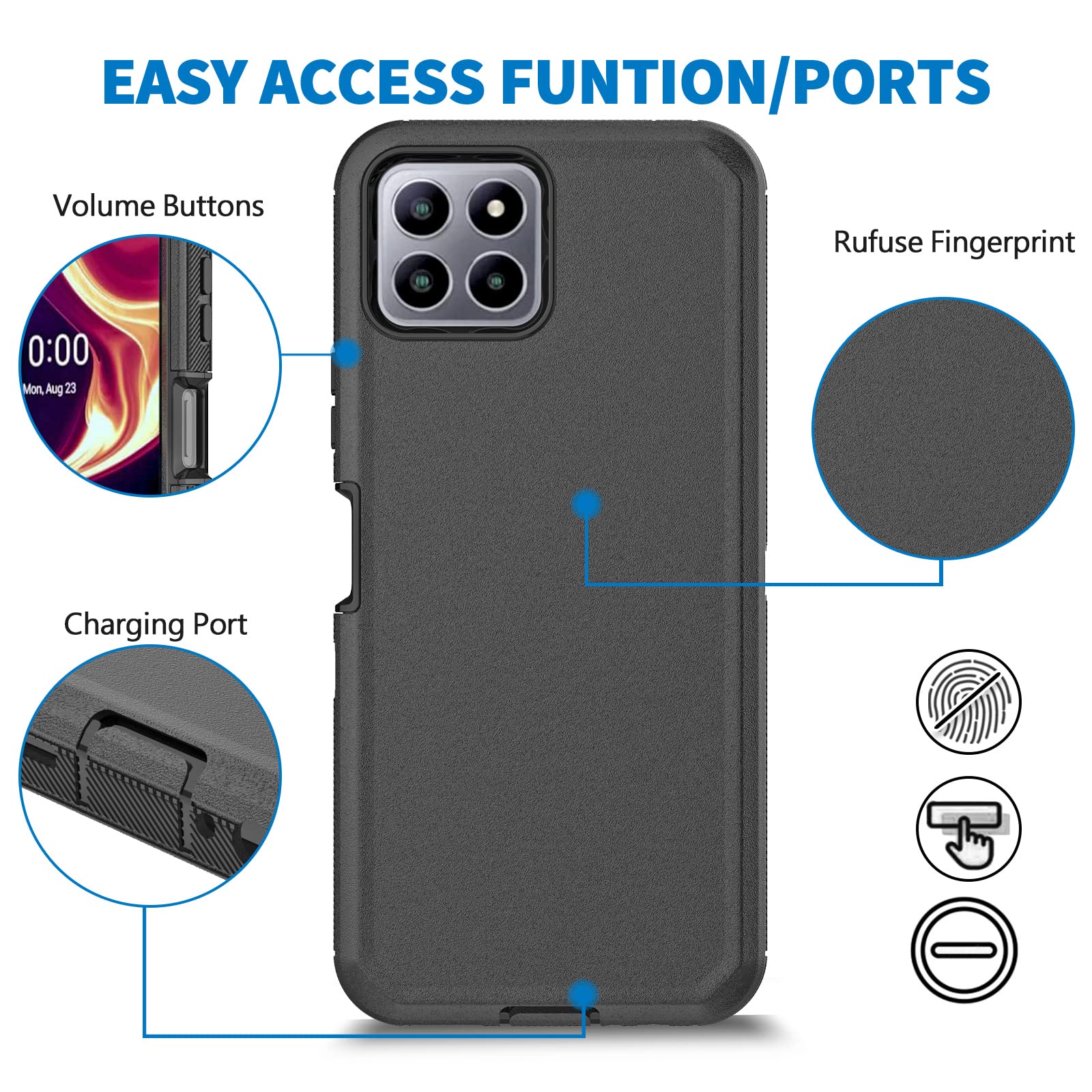 Anloes Case For Boost Mobile Celero 5G Plus 2023, Defender Phone Case Heavy Duty Shockproof Rugged Protective, 3 In 1 Bumper Cov