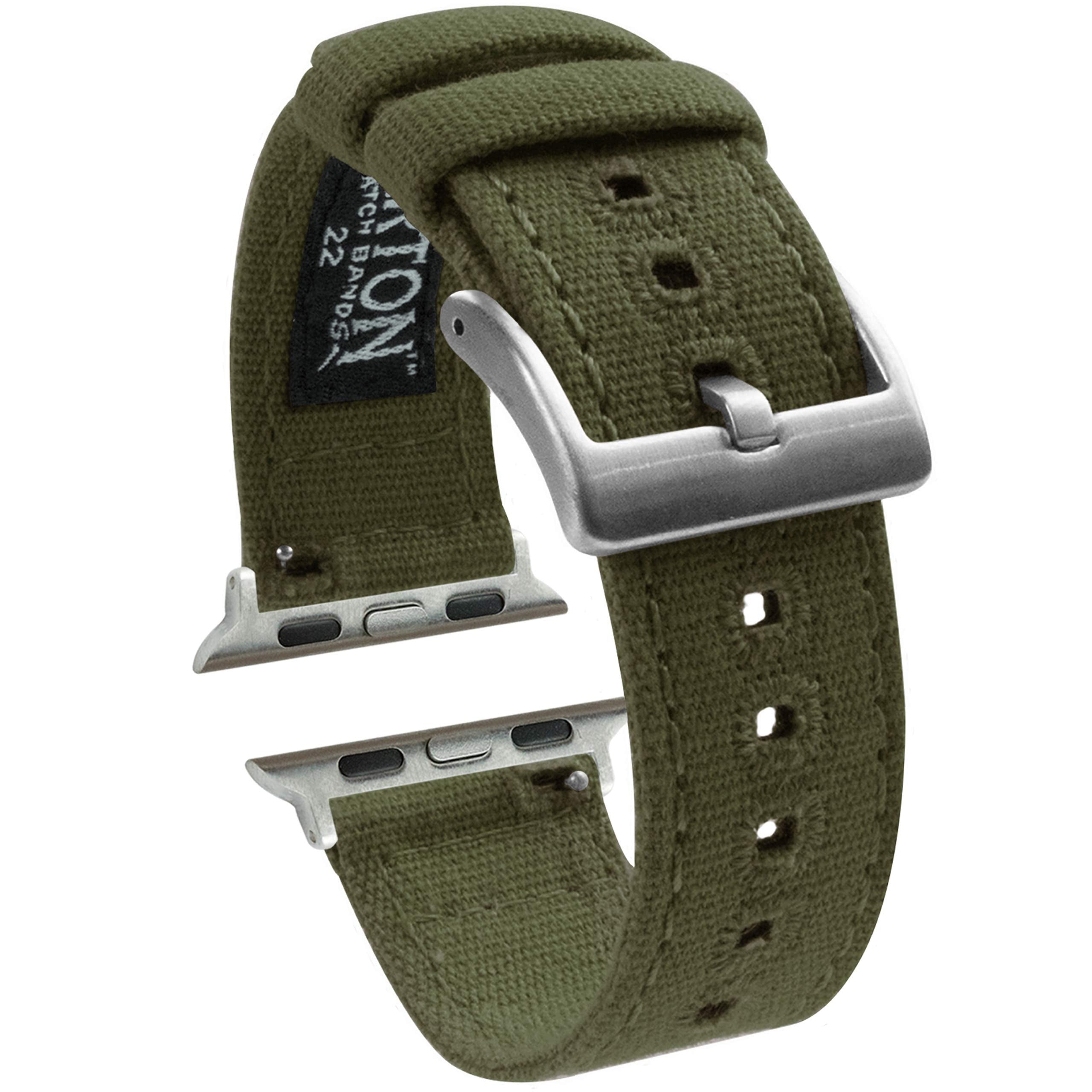 BARTON WATCH BANDS - Army Green Cordura Fabric & Silicone Hybrid Watch Bands Compatible with Apple Watch Models - 1, 2, 3, 4, 5,
