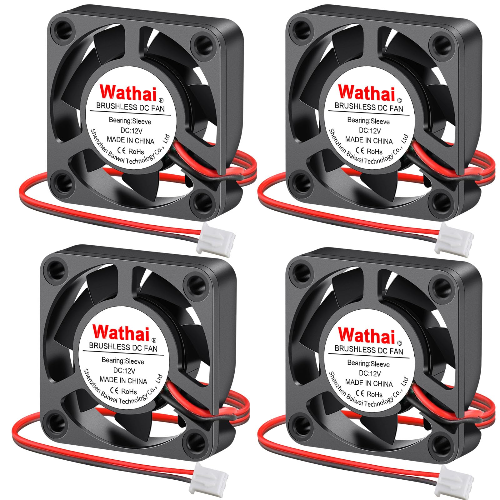 Wathai 40mm x 10mm 4010 DC Brushless Fan 12V 2Pin for 3D Printer Hotend Extruder or DIY Small Exhaust Ventilation Cooling 4 Pack