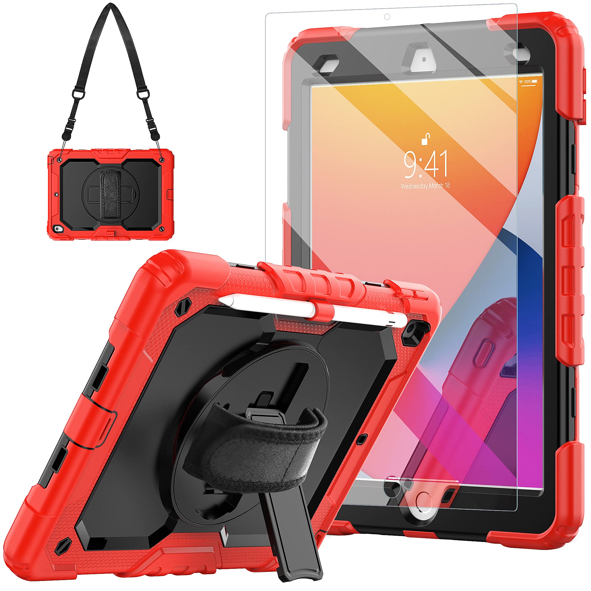 Blosomeet Case For Ipad 9Th Generation 8Th Generation 2021 2020 10.2 Inch With Tempered Glass Screen Protector & Pencil Holder, 